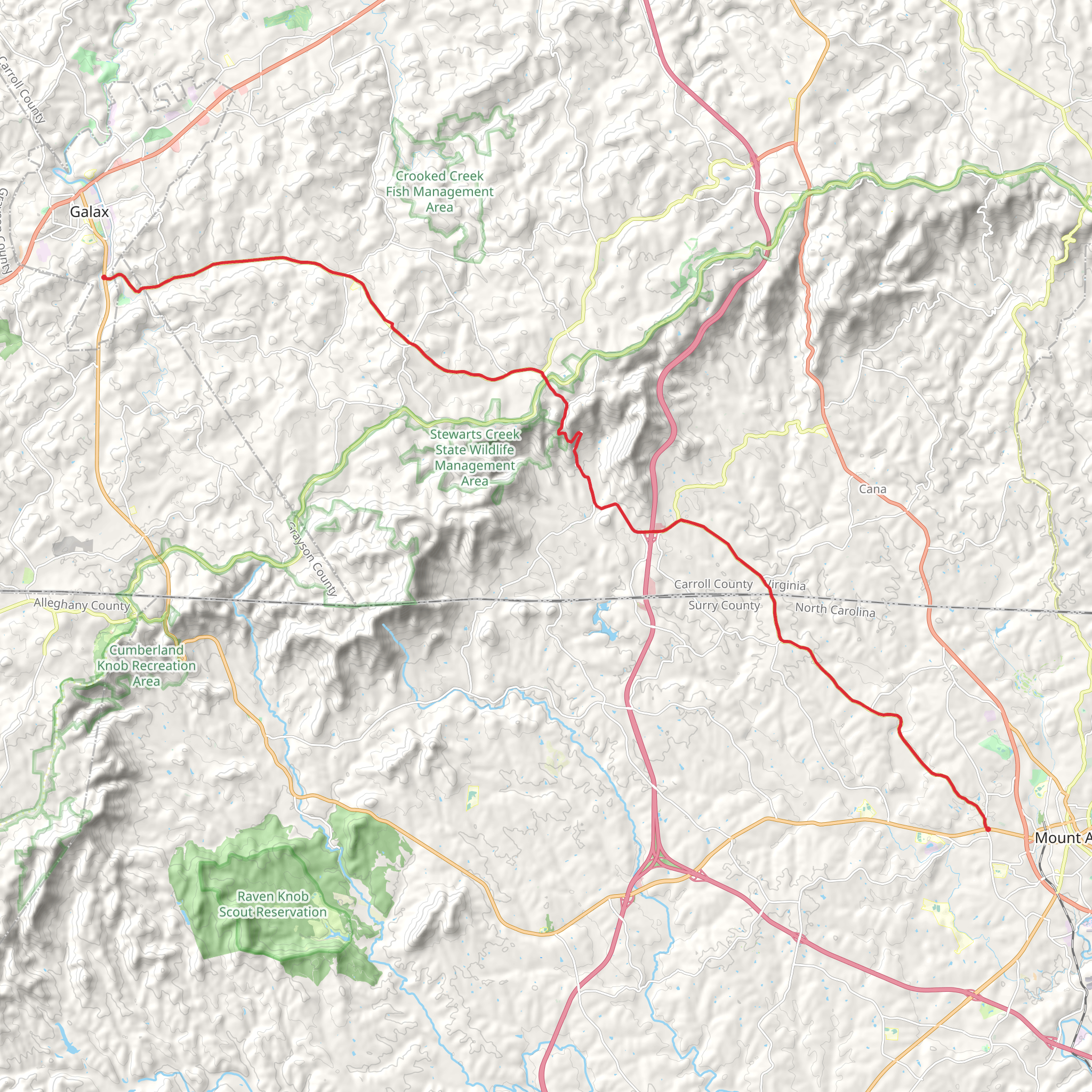 Mount Airy to Galax mobile static map