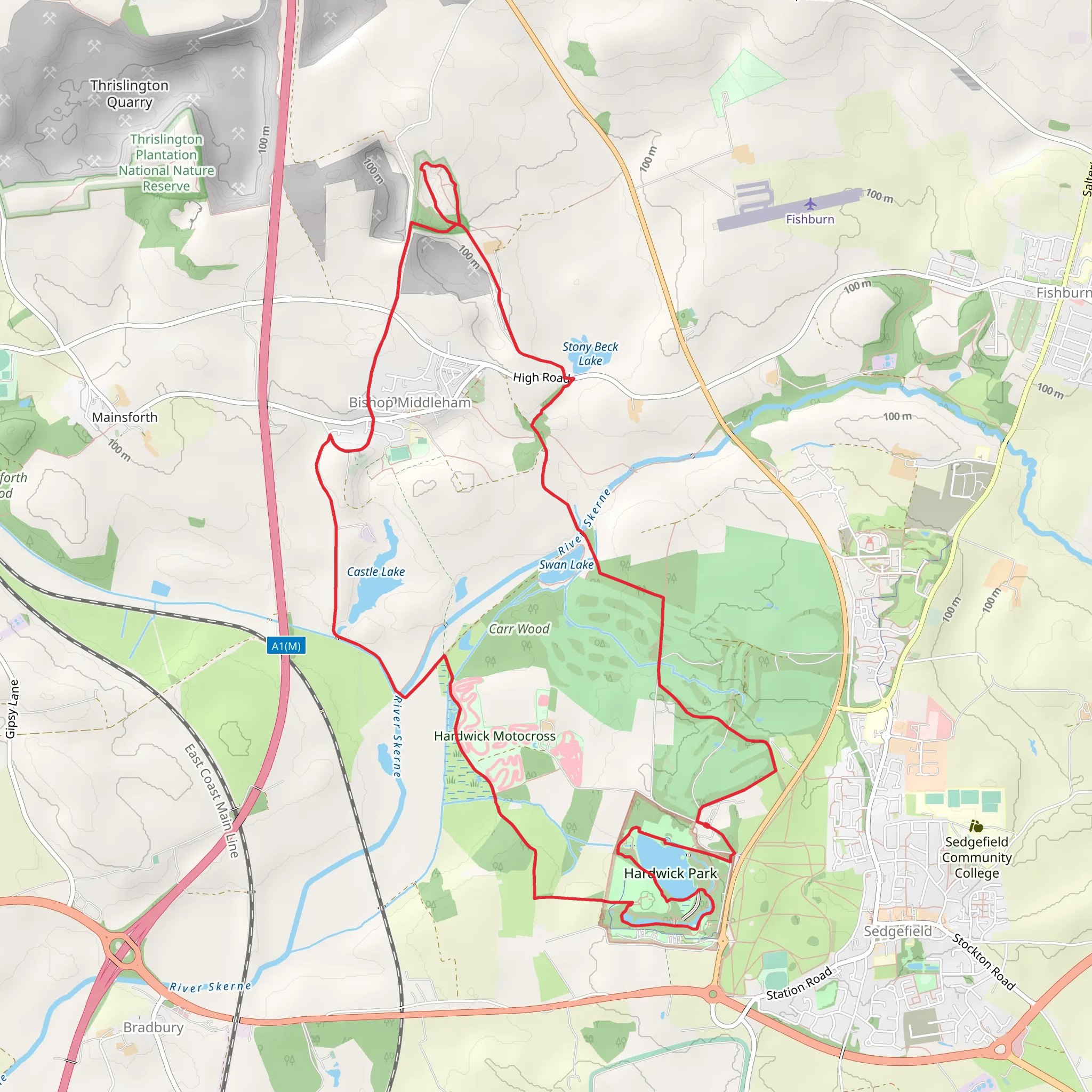 Hardwick Hall Country Park to Bishop Middleham Loop mobile static map