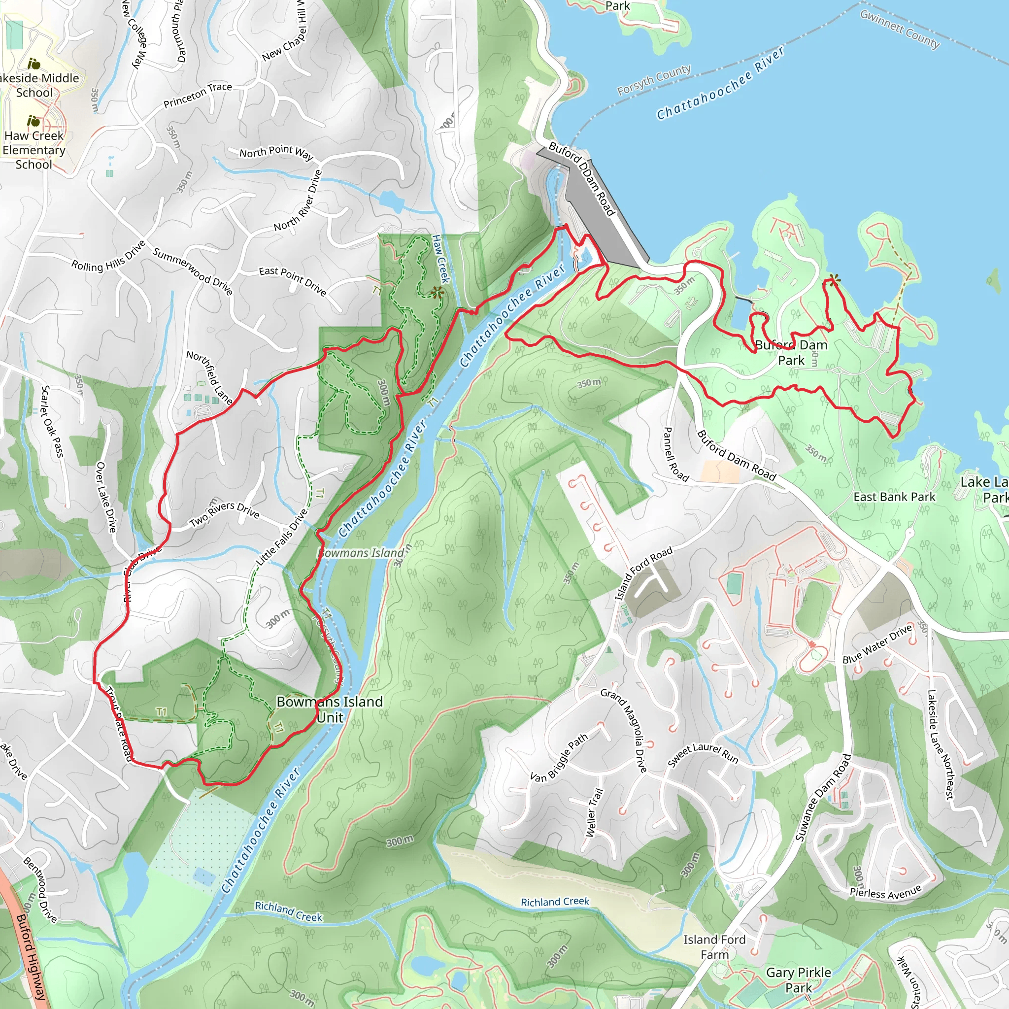 Buford Dam Park and Chattahoochee River Loop mobile static map