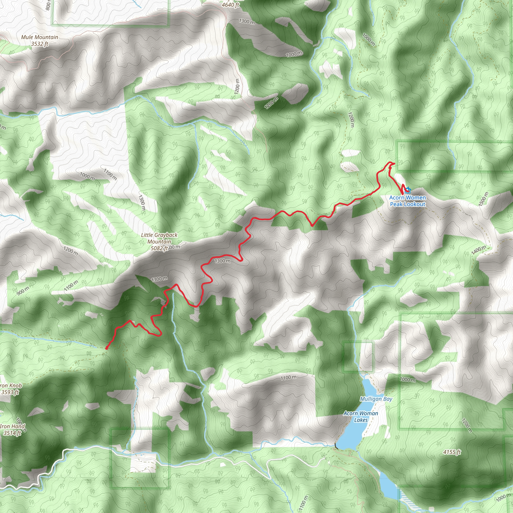 Acorn Woman Peak via Little Grayback Trail mobile static map
