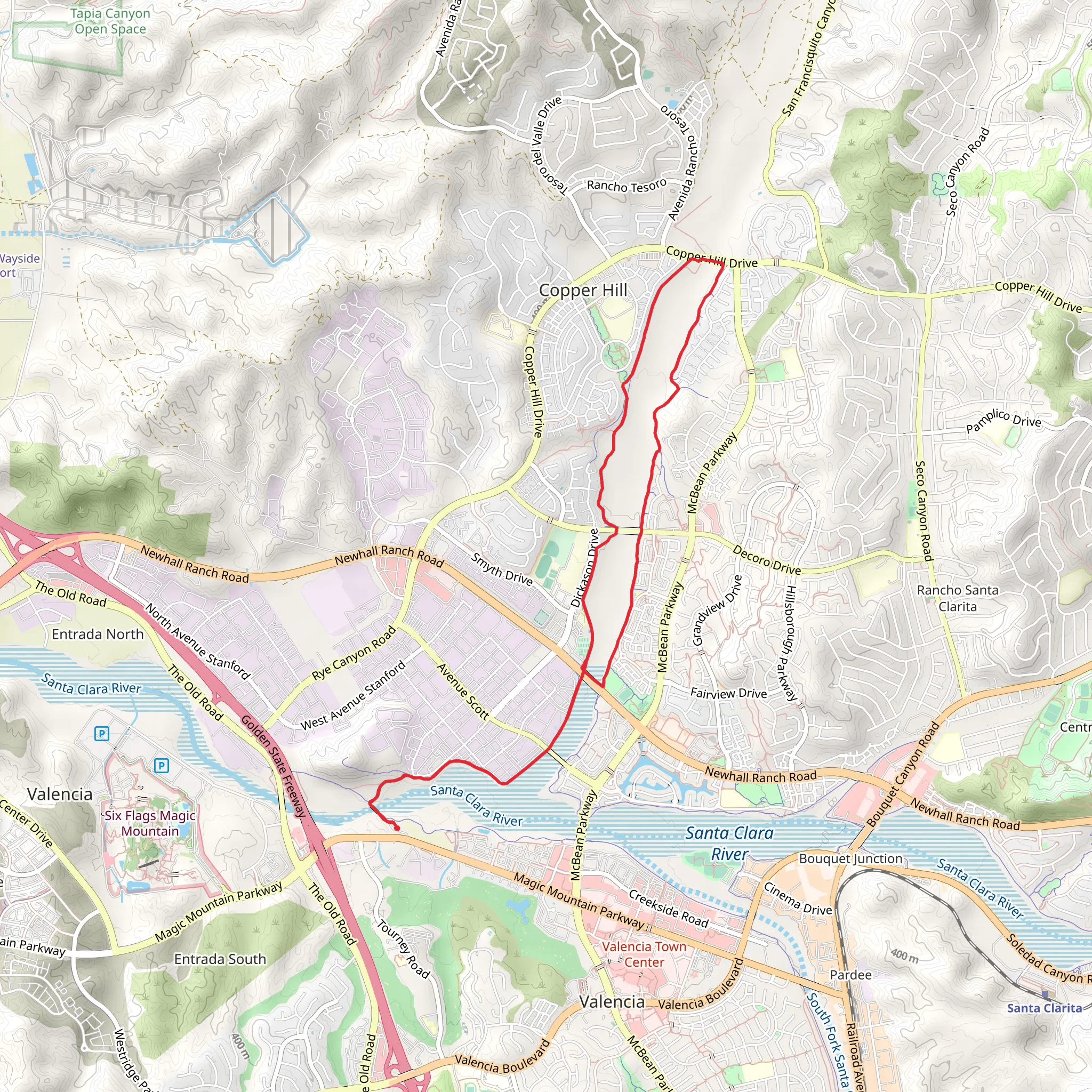 Santa Clara River and San Francisquito Creek via San Francisquito Creek Trail mobile static map