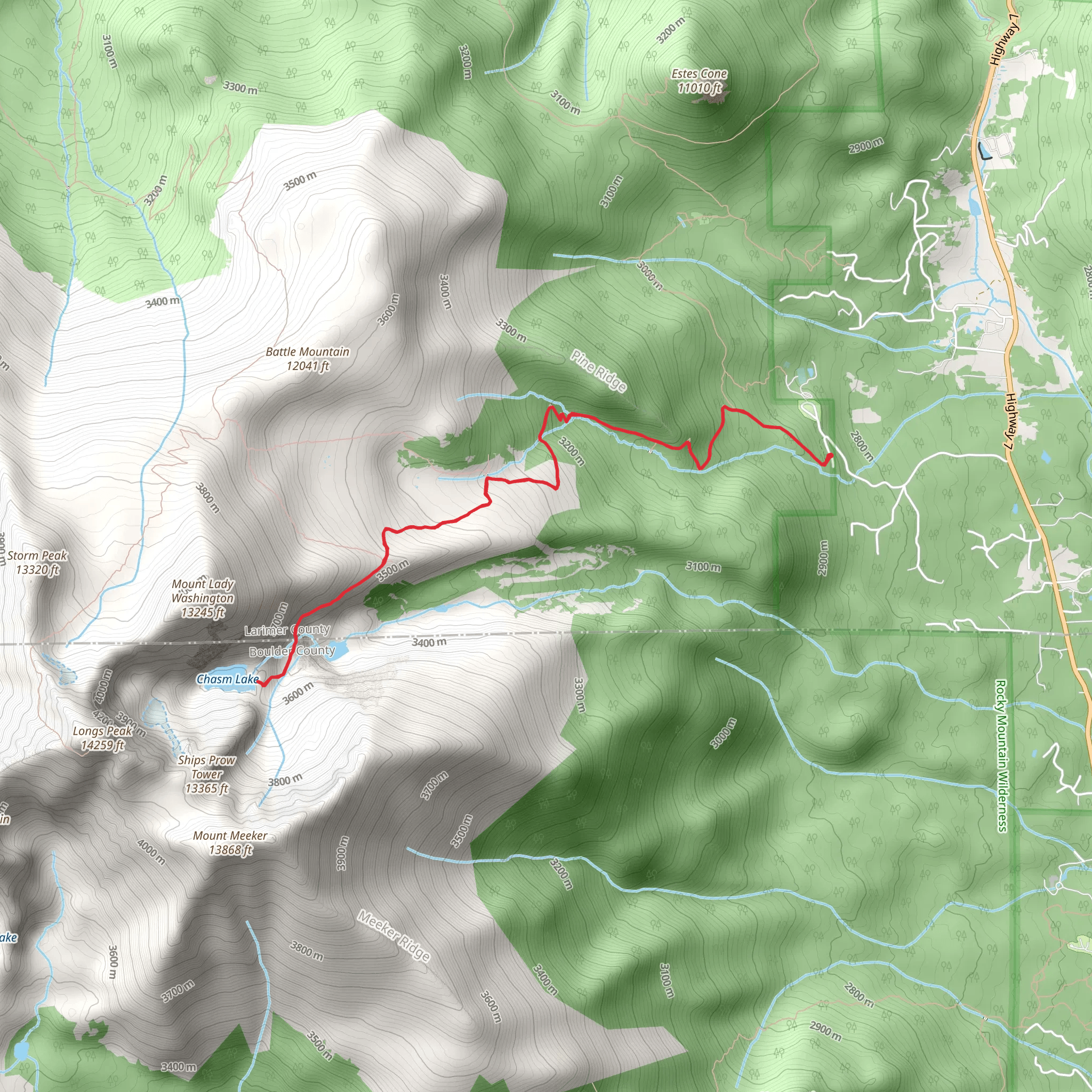 Chasm Lake Trail mobile static map