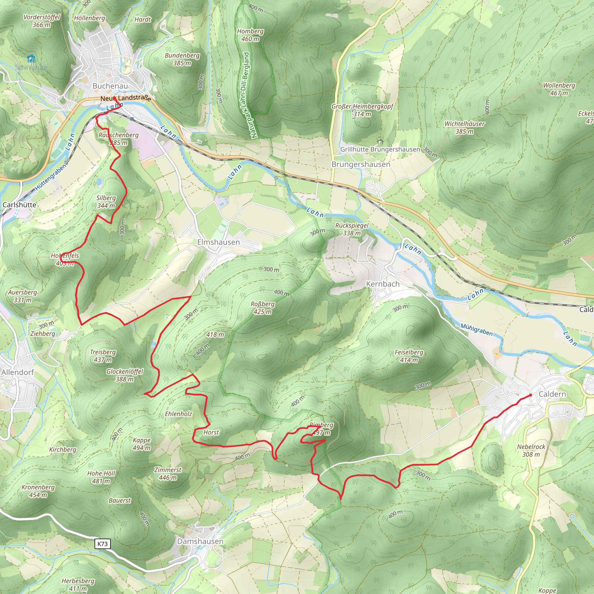 Buchenau to Caldern via Schwaelmerweg mobile static map