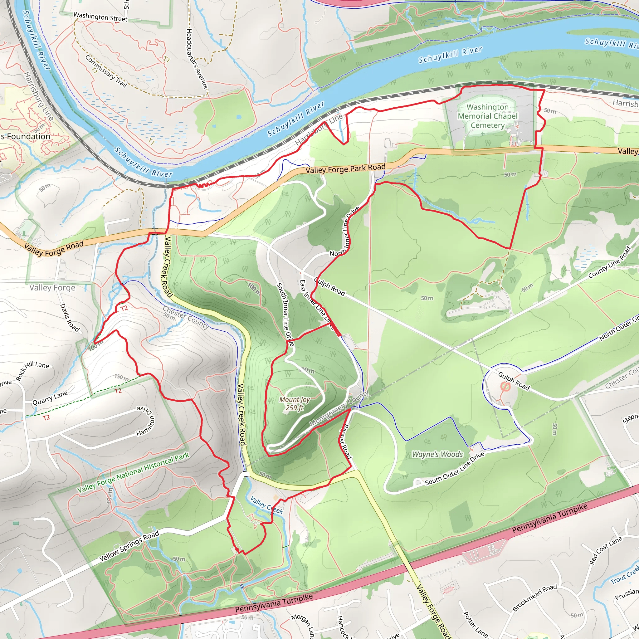 Mt Misery Trail and Valley Forge National Historical Park Loop Trail mobile static map