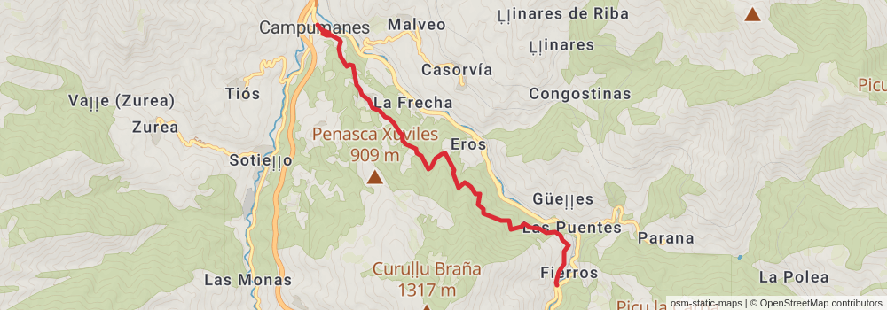 GR 100-1 Gijón - Puerto de Pajares stage 6 Map