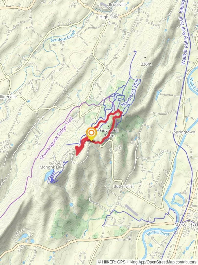 An image depicting the trail Mohonk Golf Course and Bonticou Road Loop Trail and its surrounding area.
