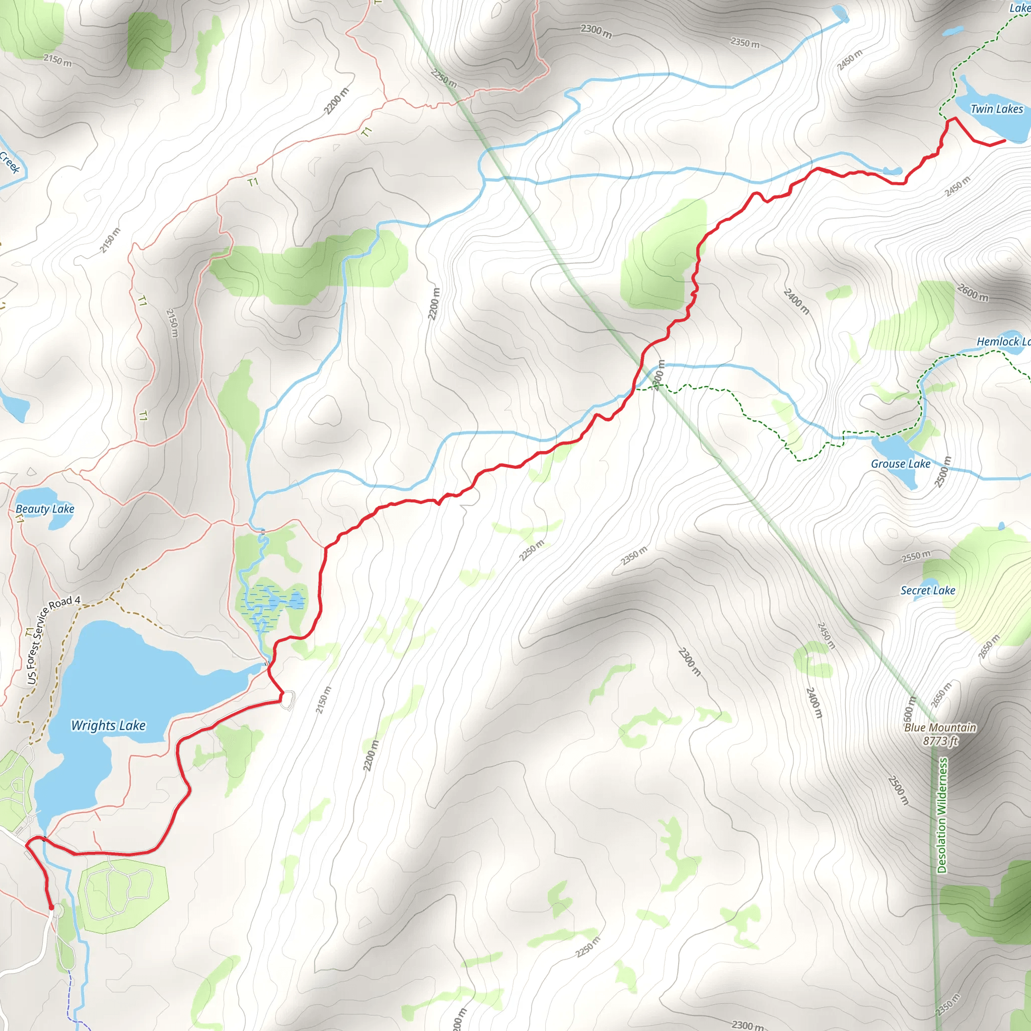 Twin Lakes Trail from Wrights Lake mobile static map