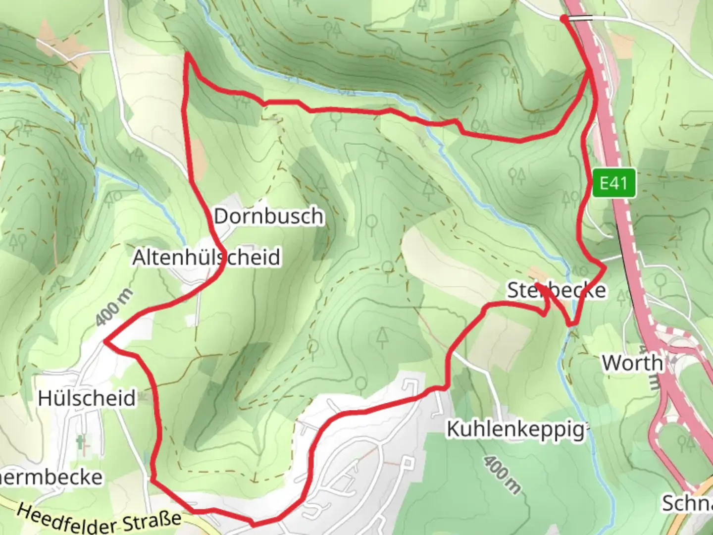 An image depicting the trail Winkeln - Heedfeld and its surrounding area.