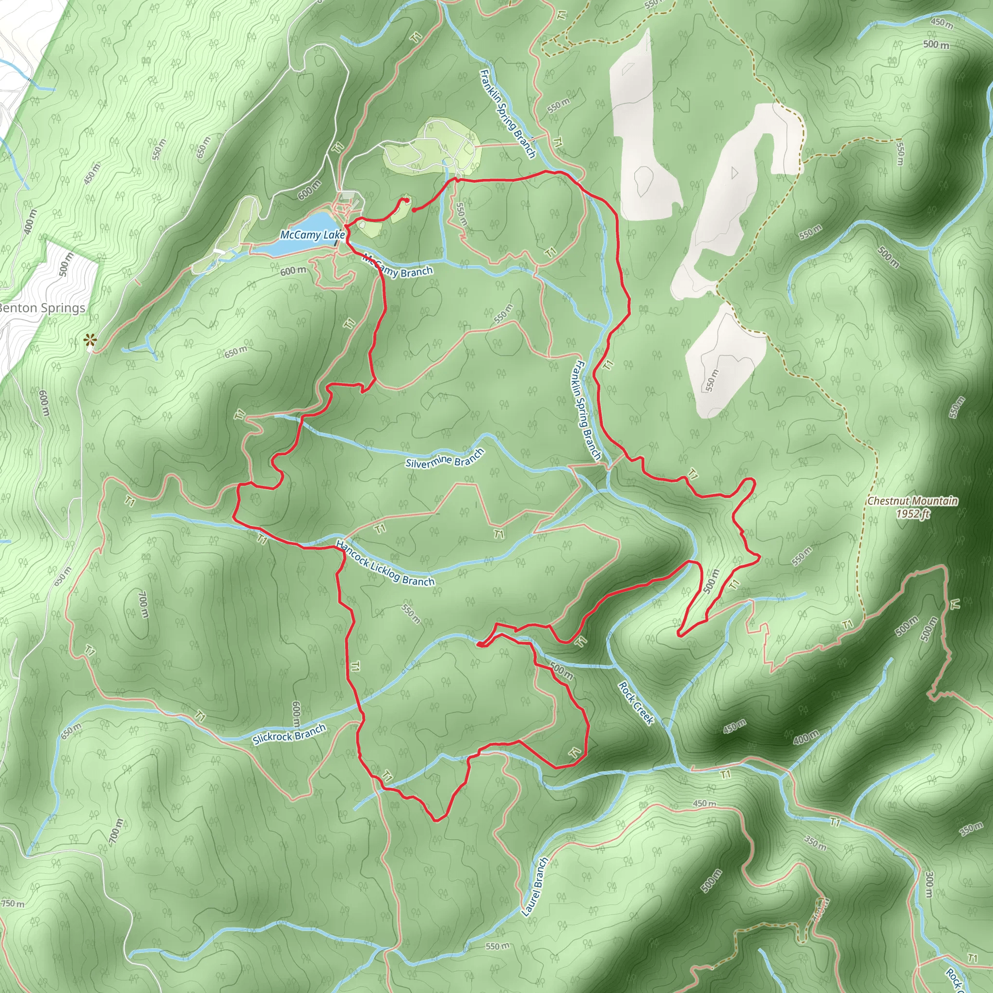 Benton Falls, Slick Rock Laurel and Clear Creek Loop mobile static map