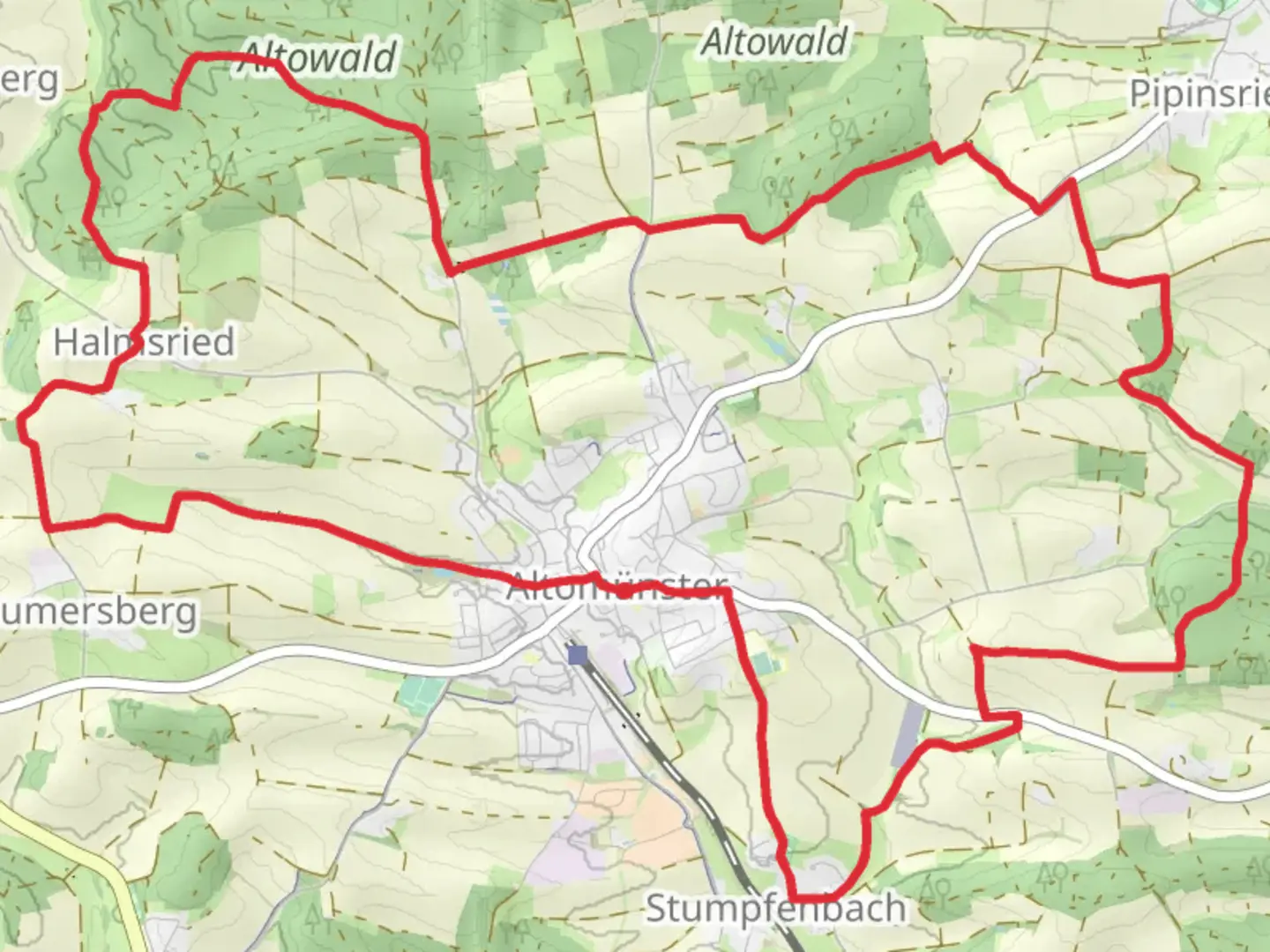 An image depicting the trail Altomunster Loop and its surrounding area.