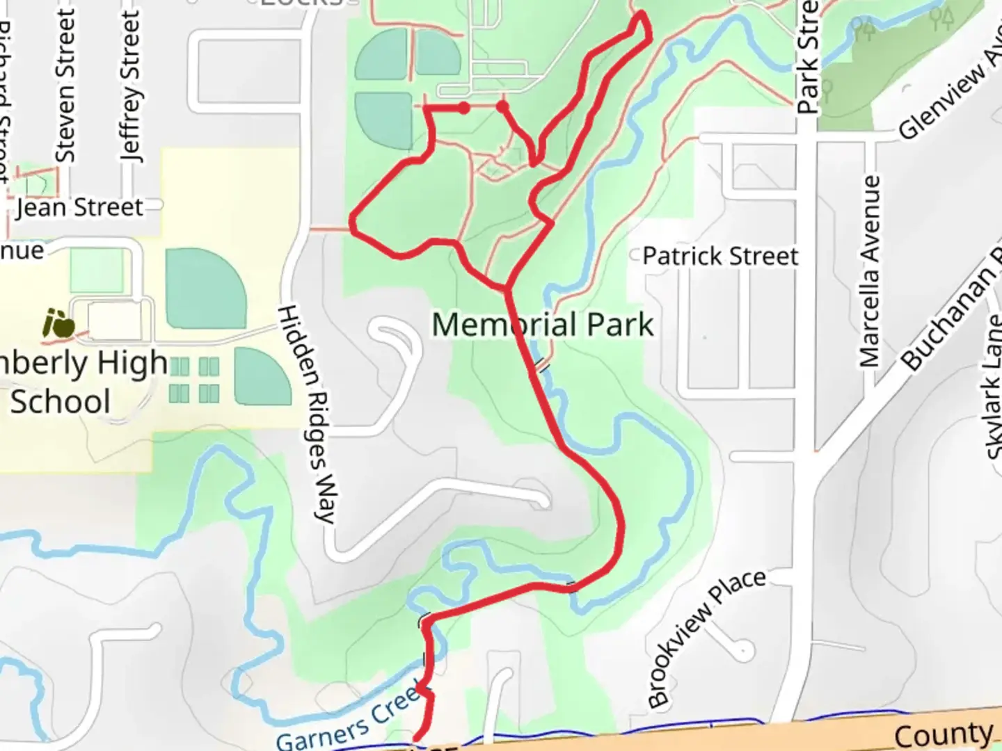 An image depicting the trail Garners Creek Loop and its surrounding area.