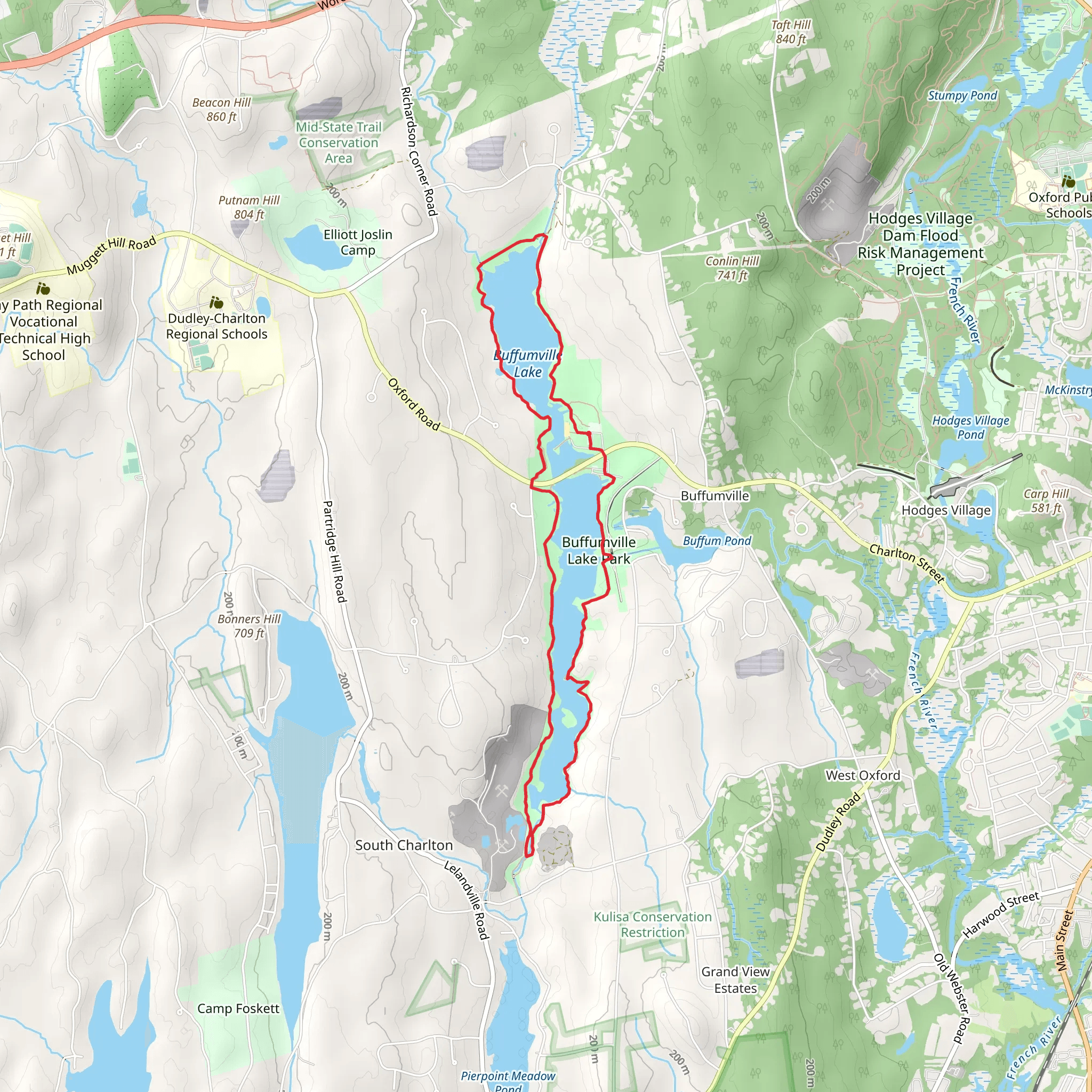 Buffumville Lake Park Loop Trail mobile static map