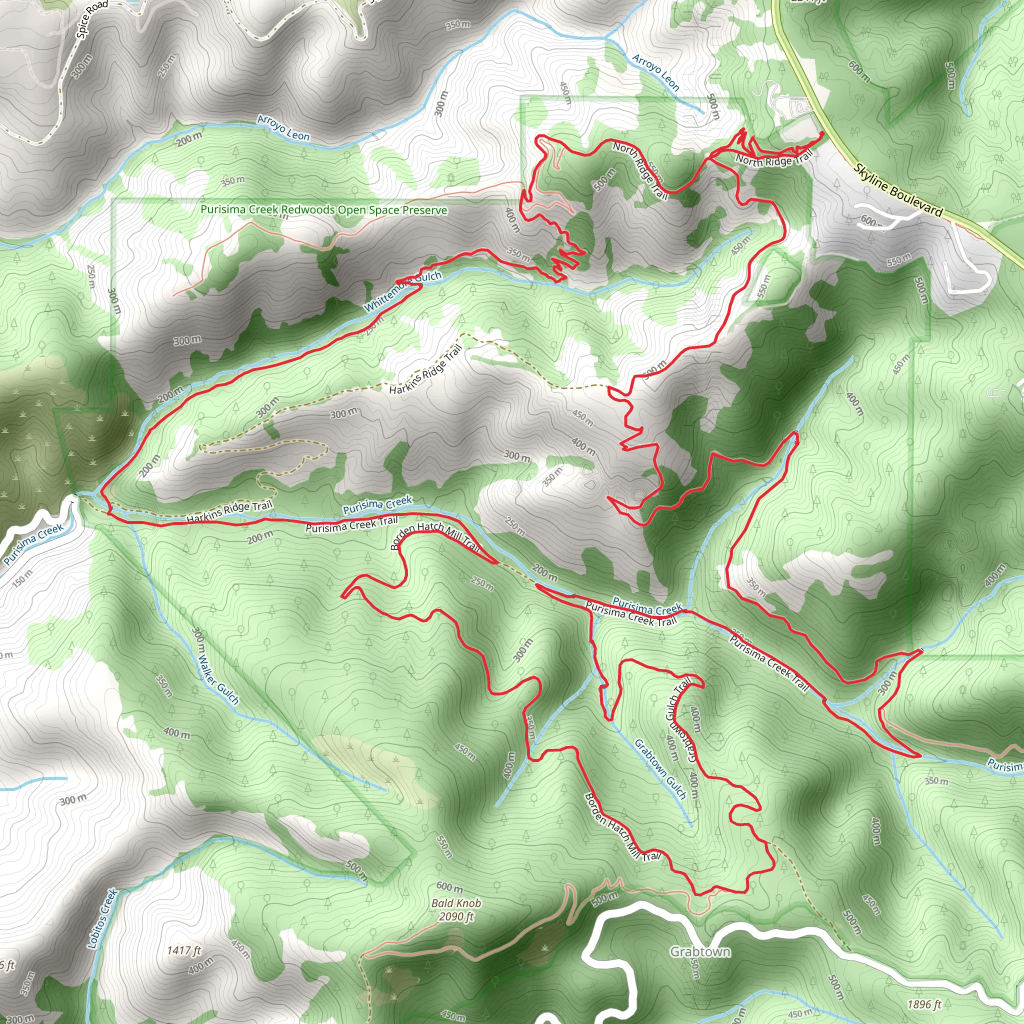 Harkins Ridge, Grabtown Gulch and Whittemore Gulch Loop Trail mobile static map