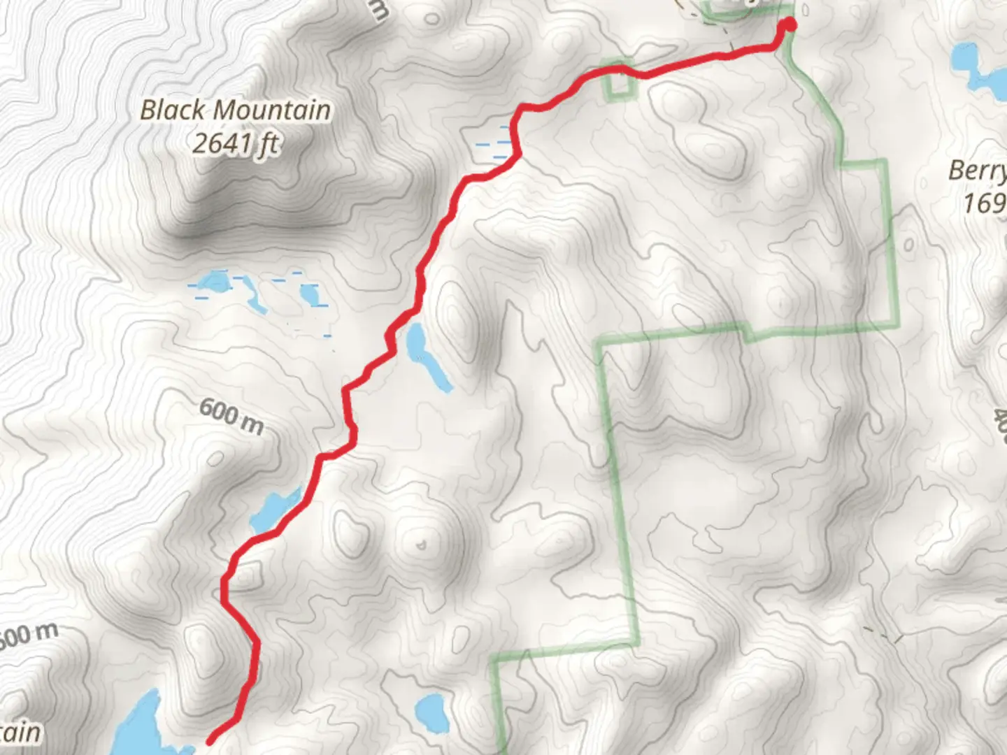 An image depicting the trail Fishbrook Pond via Black Mountain Summit Trail and its surrounding area.