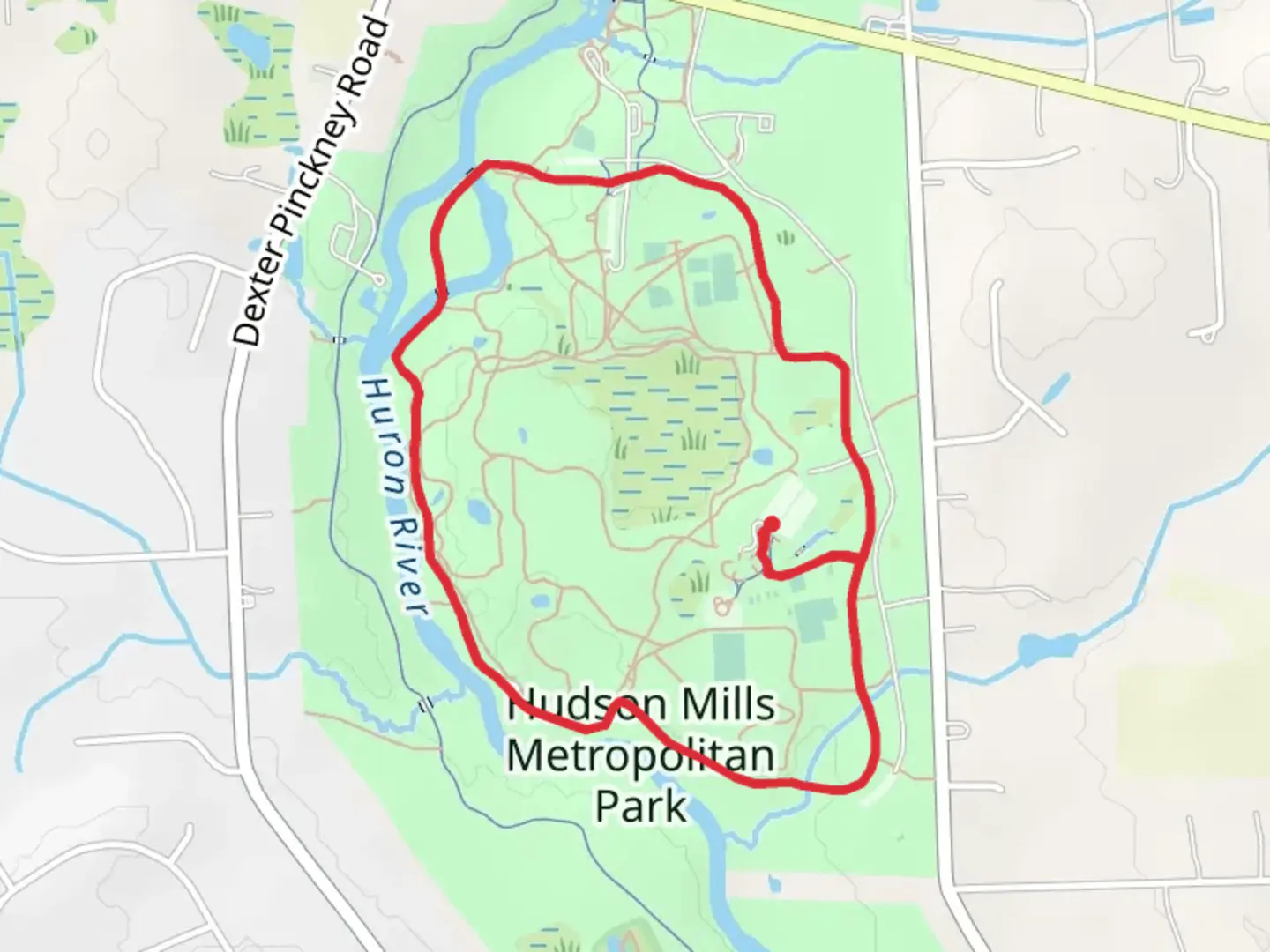 An image depicting the trail Hudson Mills Park Loop and its surrounding area.
