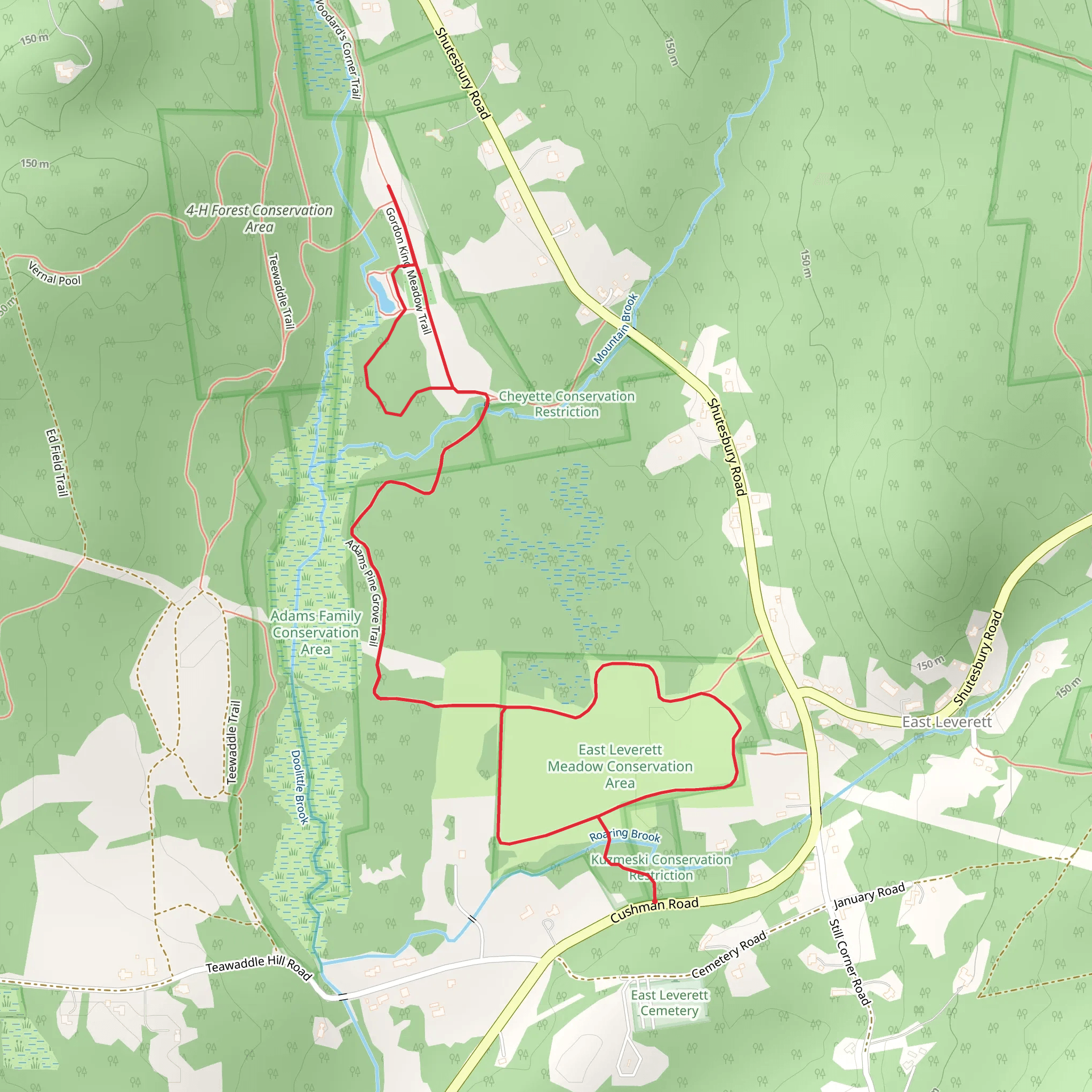 Adams Pine Grove Trail and East Leverett Meadow Loop mobile static map
