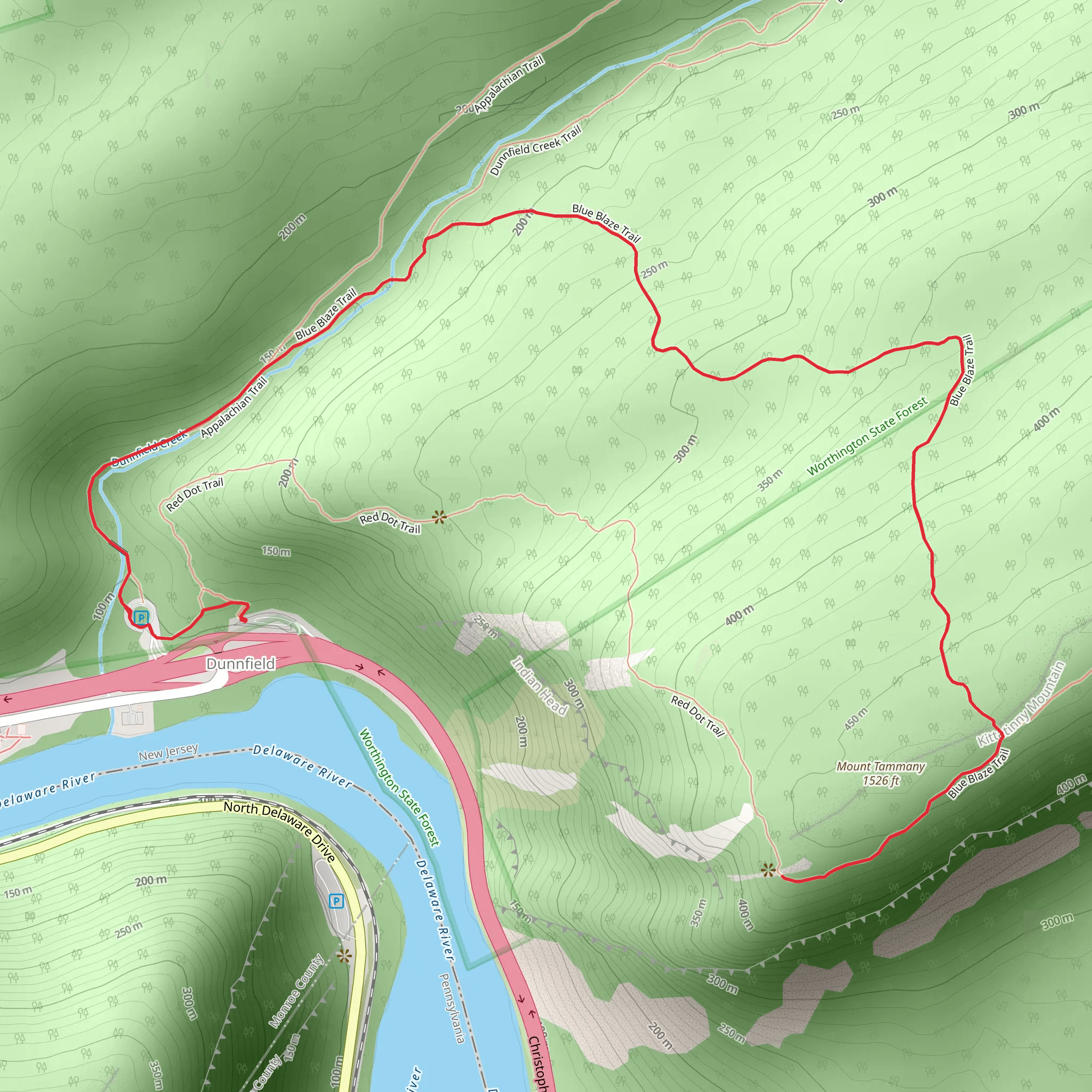 Mount Tammany via Blue Blaze Trail mobile static map