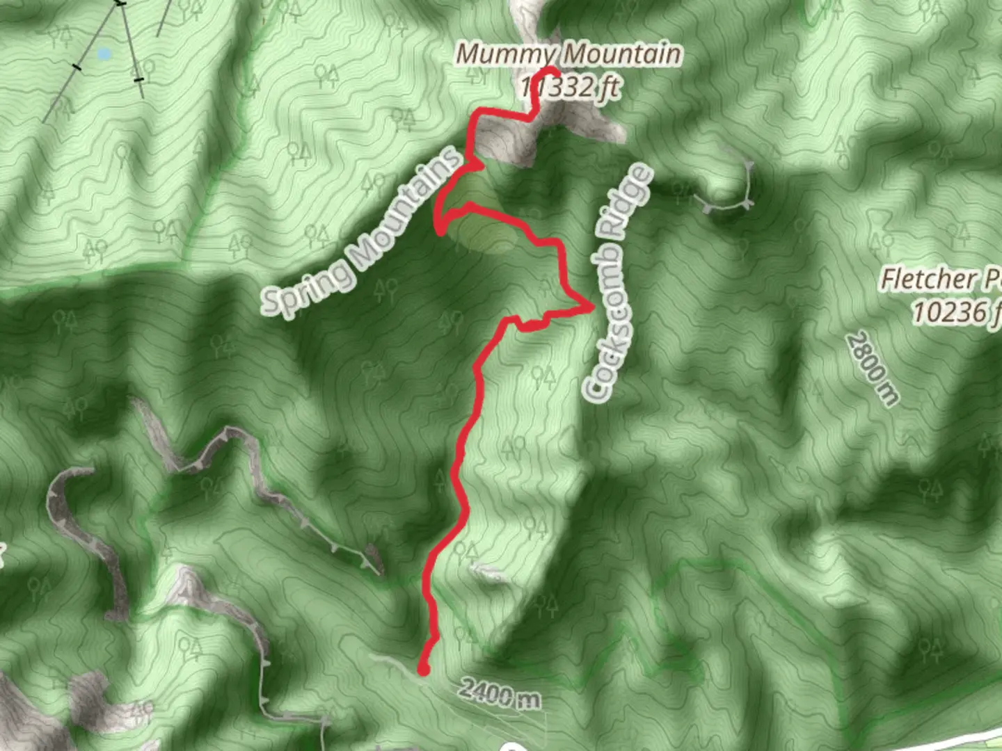 An image depicting the trail Mummy Mountain via Forest Trail and its surrounding area.