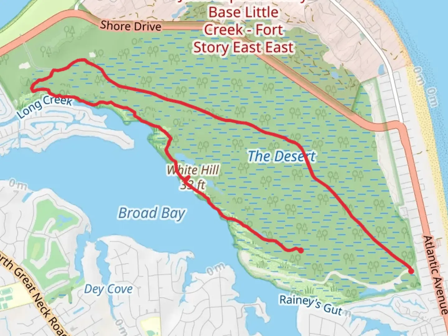 An image depicting the trail White Hill Loop via Osprey and Cape Henry Trail and its surrounding area.