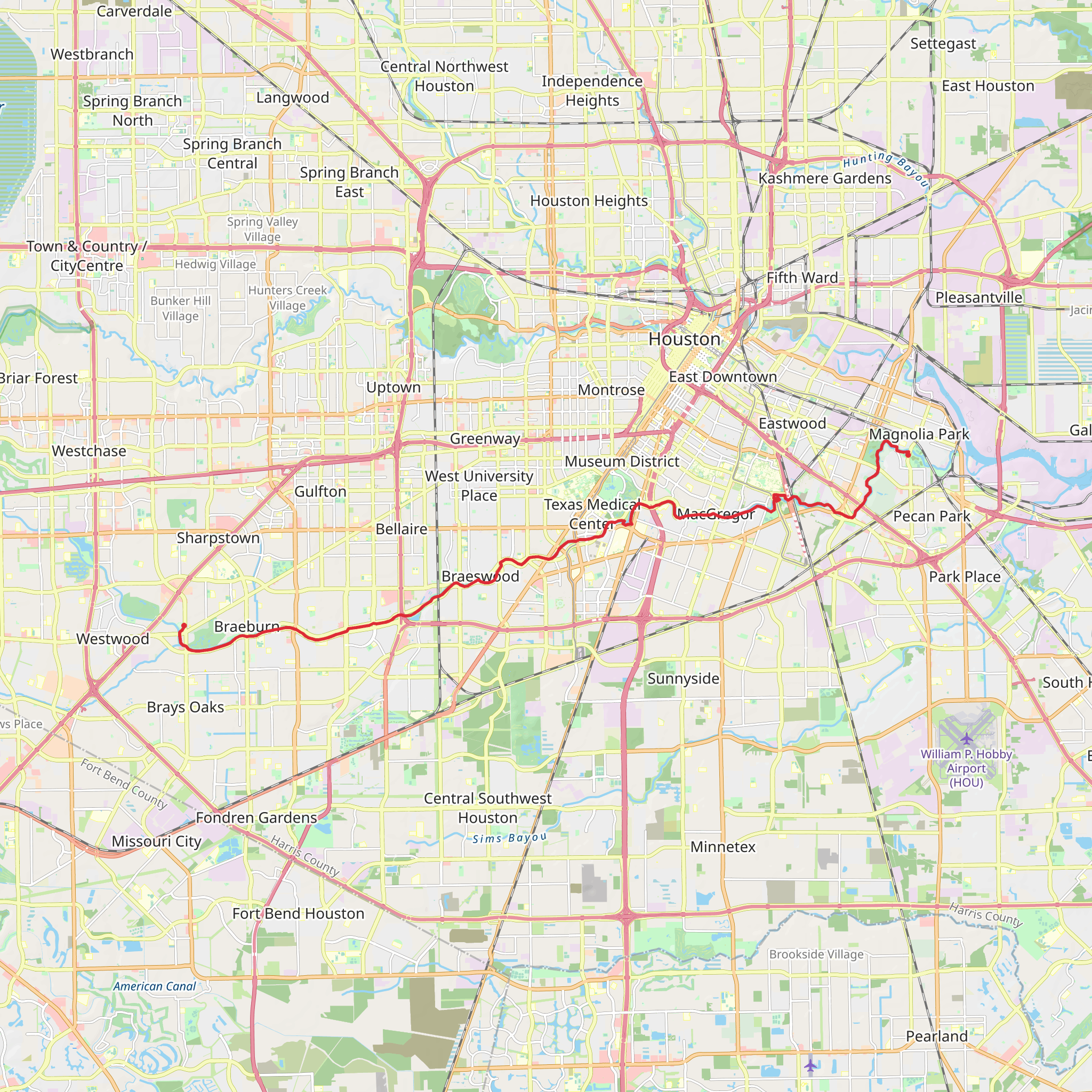 Brays Bayou Greenway mobile static map