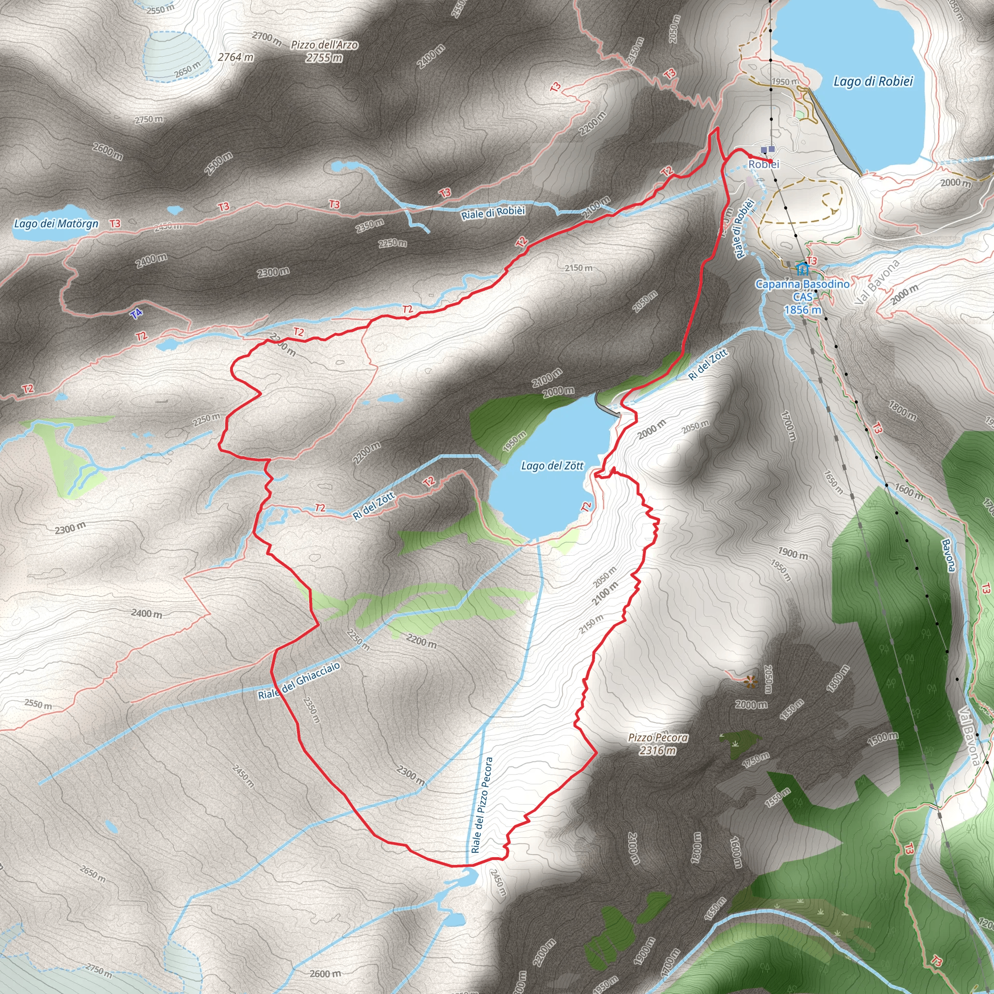 Basodino Glacier and Lago del Zott Loop Trail mobile static map