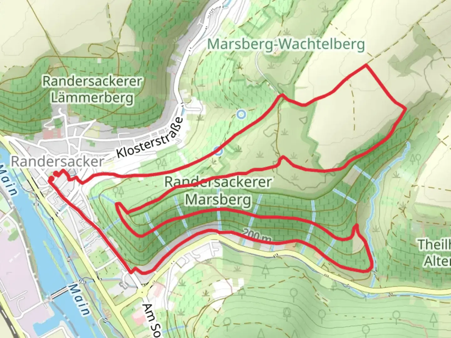 An image depicting the trail Randersacker R3 Ewig Leben and Gerbrunn and its surrounding area.
