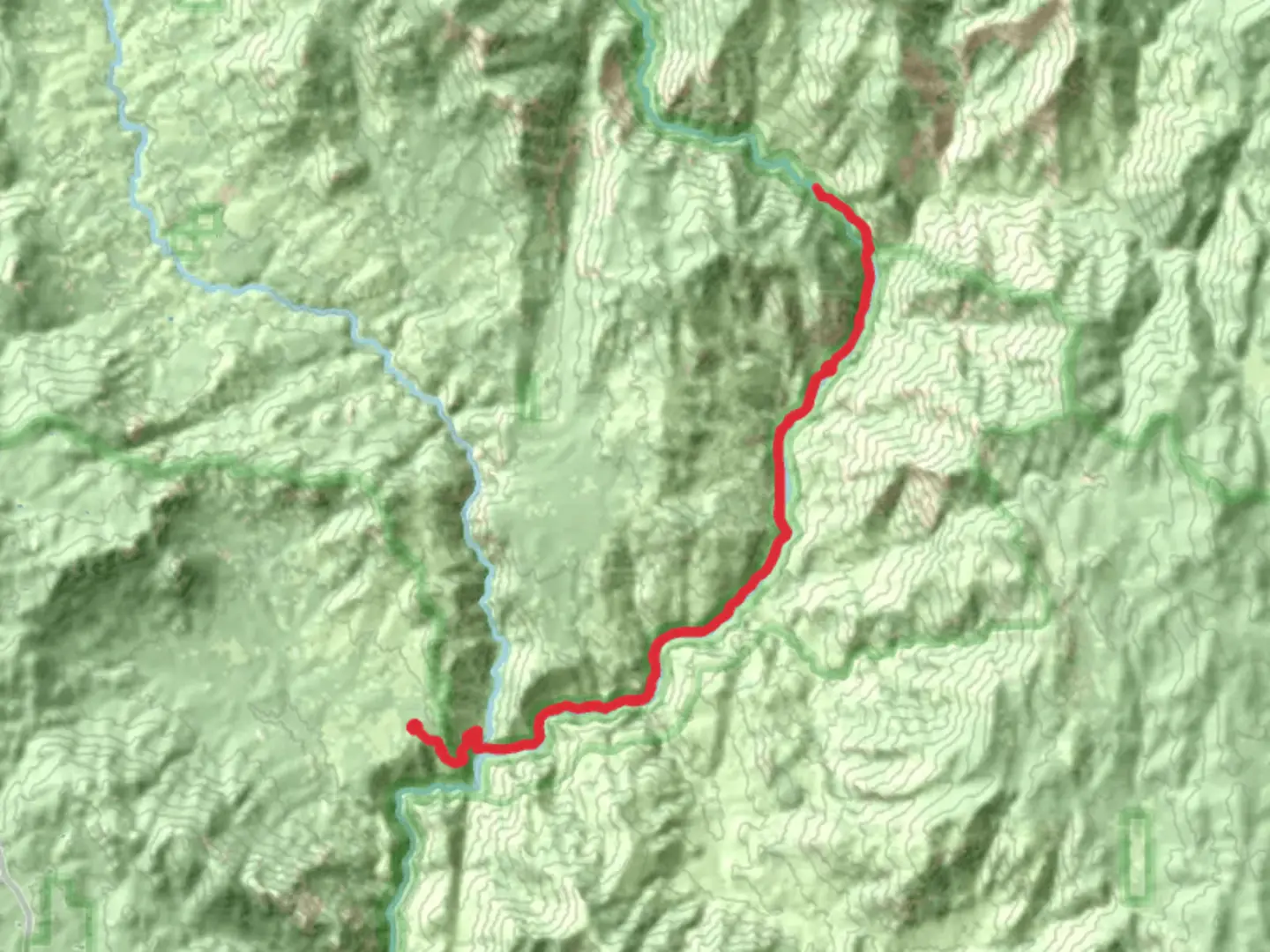 An image depicting the trail Painters Camp via Kern Flat Trail and its surrounding area.