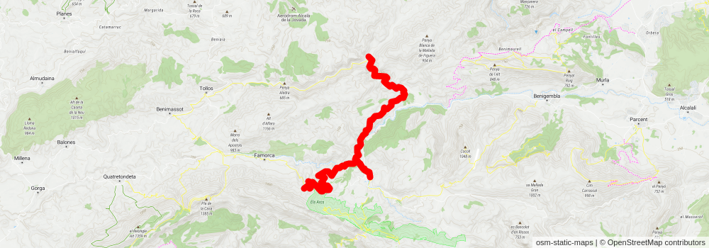 Benimassot – Malafí Ravine – Castell de Castells - Benimassot PR CV 168 stage 2 Map