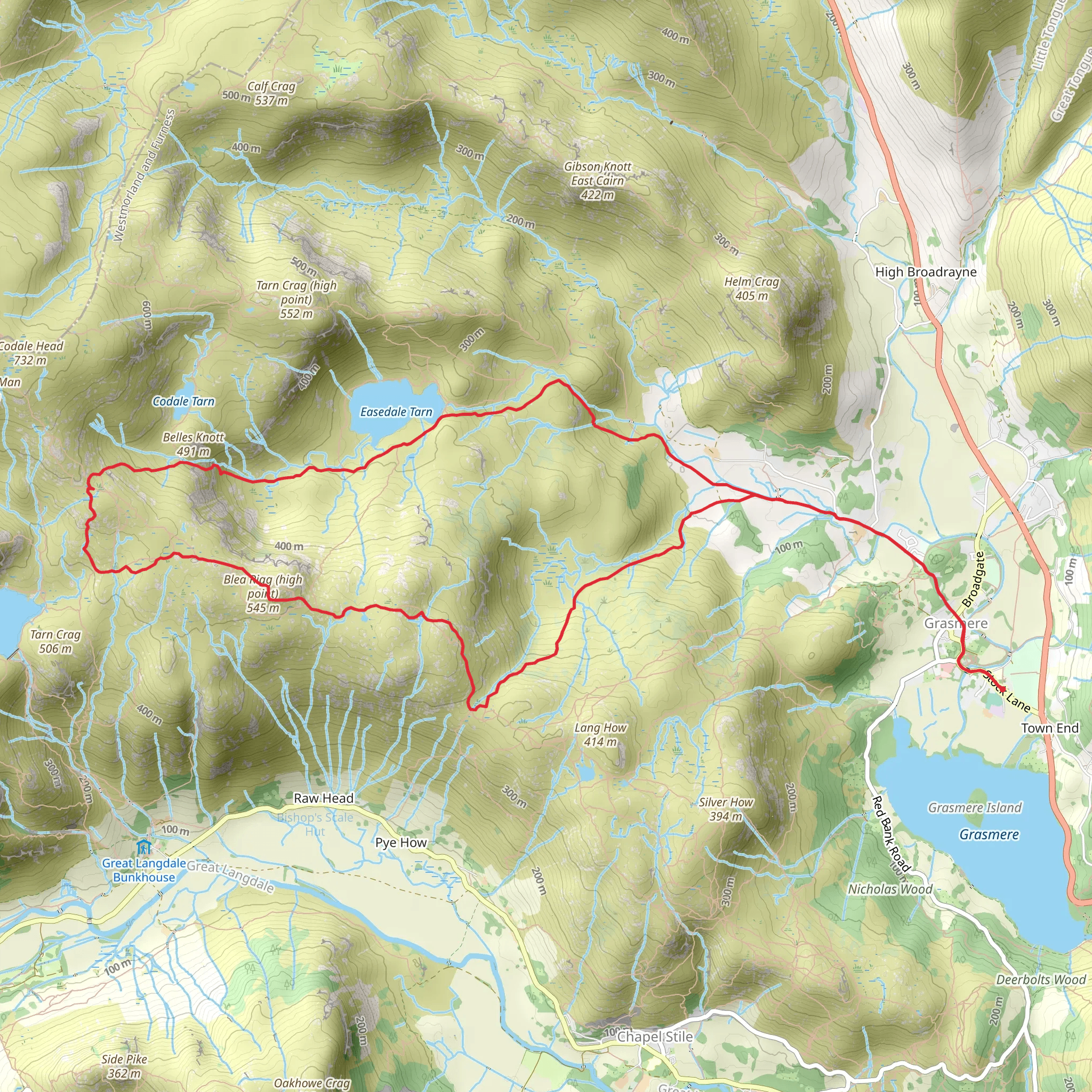 Blea Rigg and Easedale Tarn Loop mobile static map