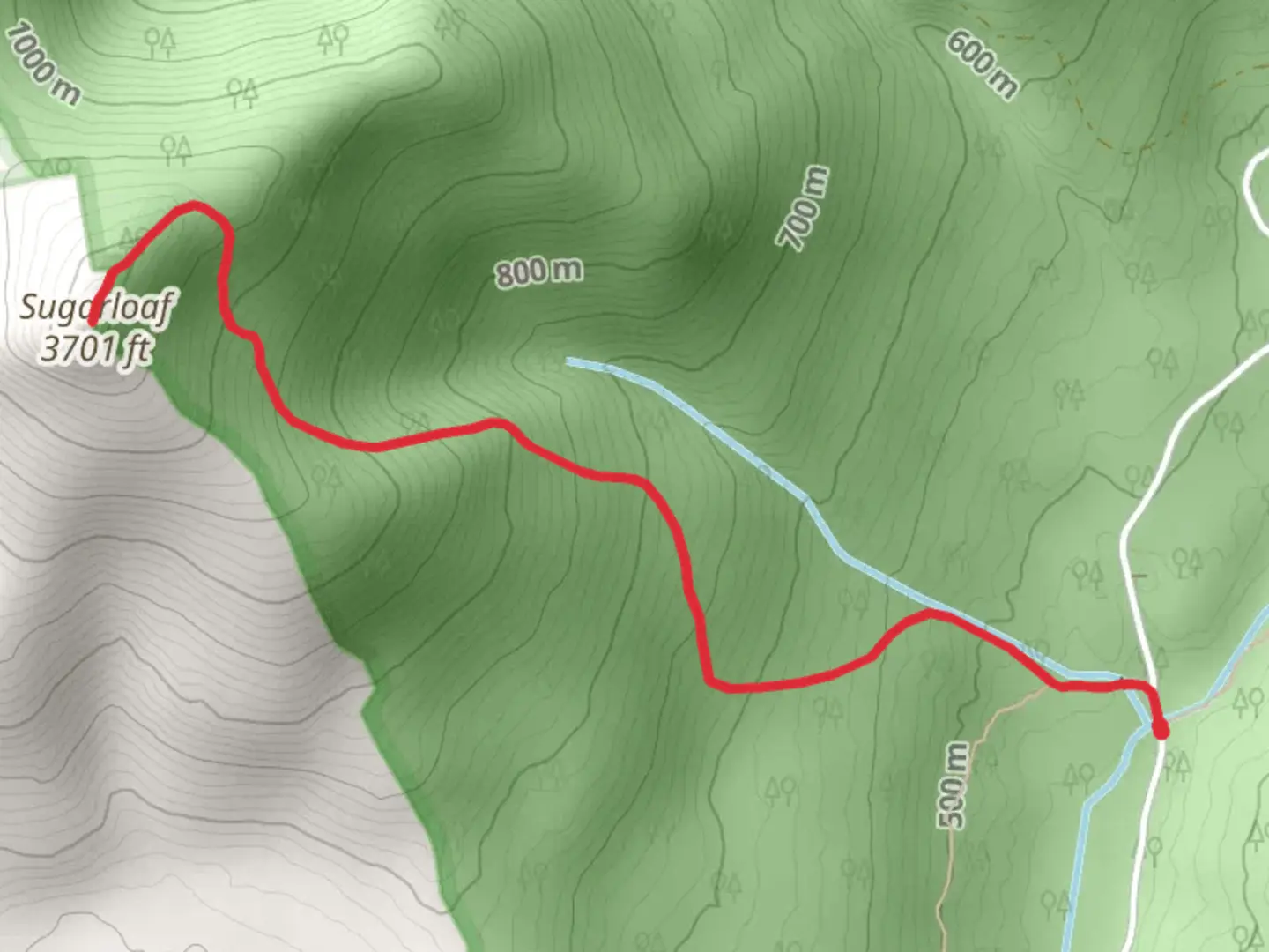 An image depicting the trail Sugarloaf Mountain Trail and its surrounding area.