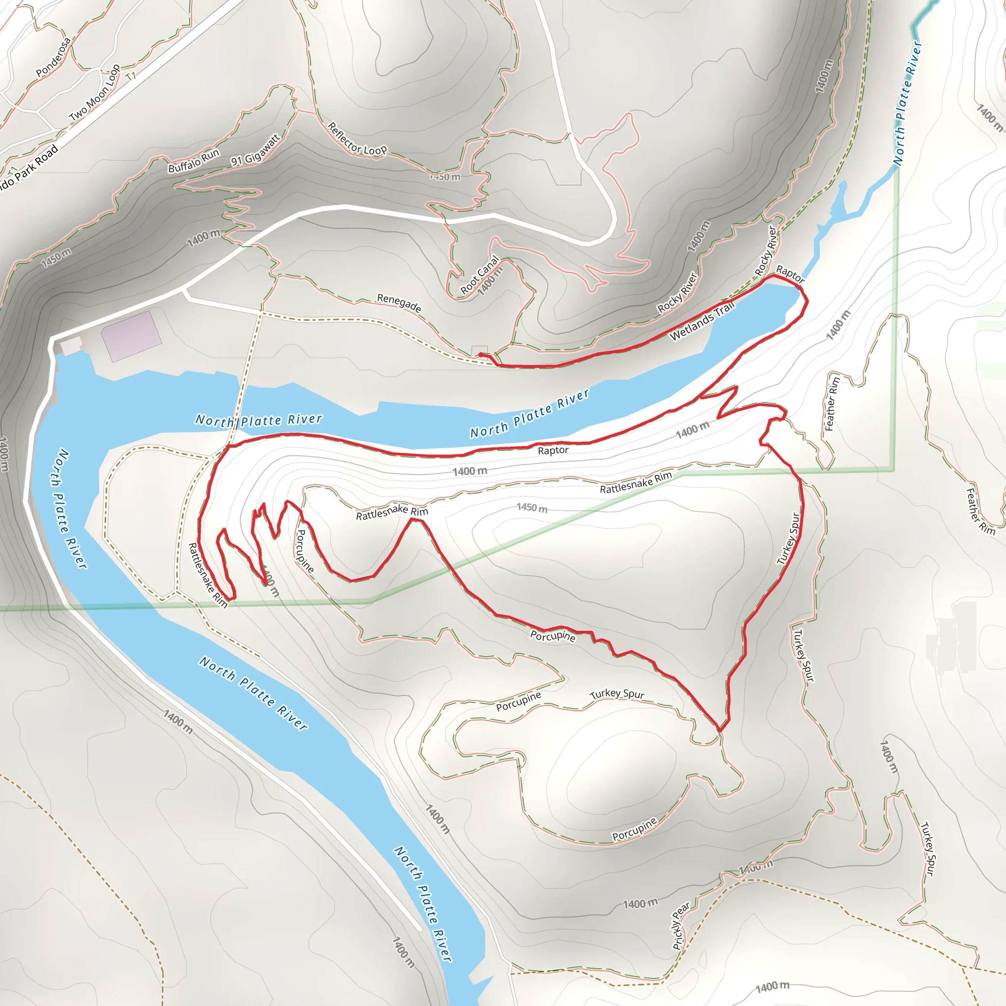Rattlesnake Rim - Porcupine - Raptor - Wetlands Loop Trail mobile static map