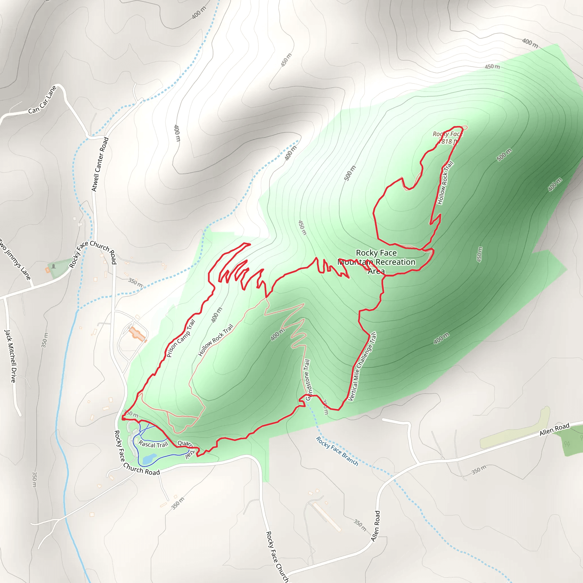 Grindstone Trail, Hollow Rock Trail and Prison Camp Trail Loop mobile static map