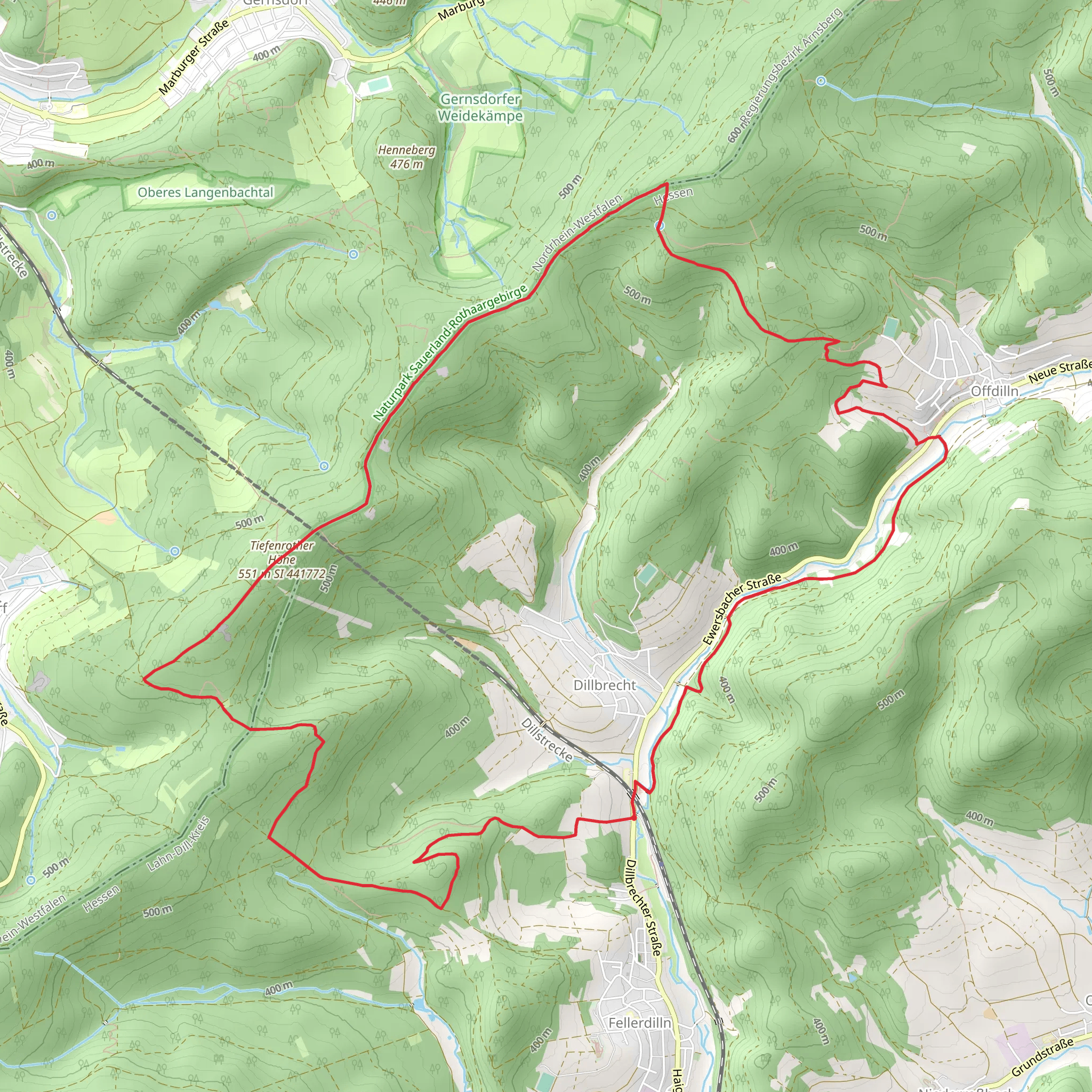 Dillbrecht Loop via Tiefenrother Hohe mobile static map
