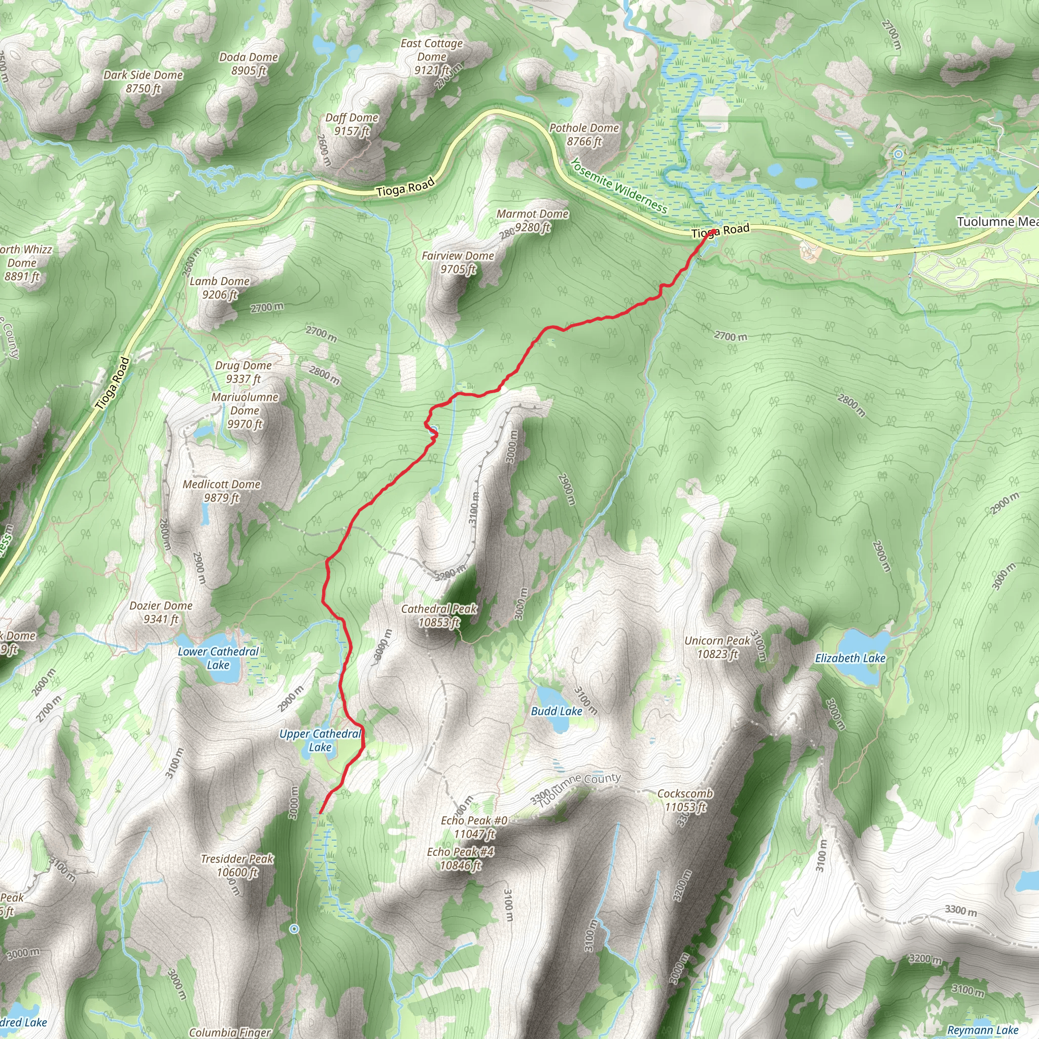 Cathedral Pass via John Muir Trail mobile static map