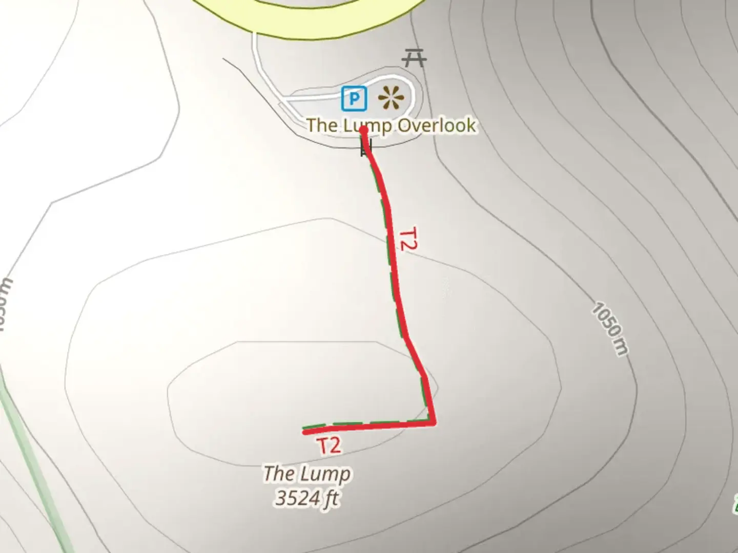 An image depicting the trail The Lump and its surrounding area.