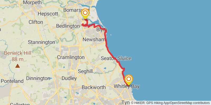 England Coast Path - South Bents to Amble stage 2 Map