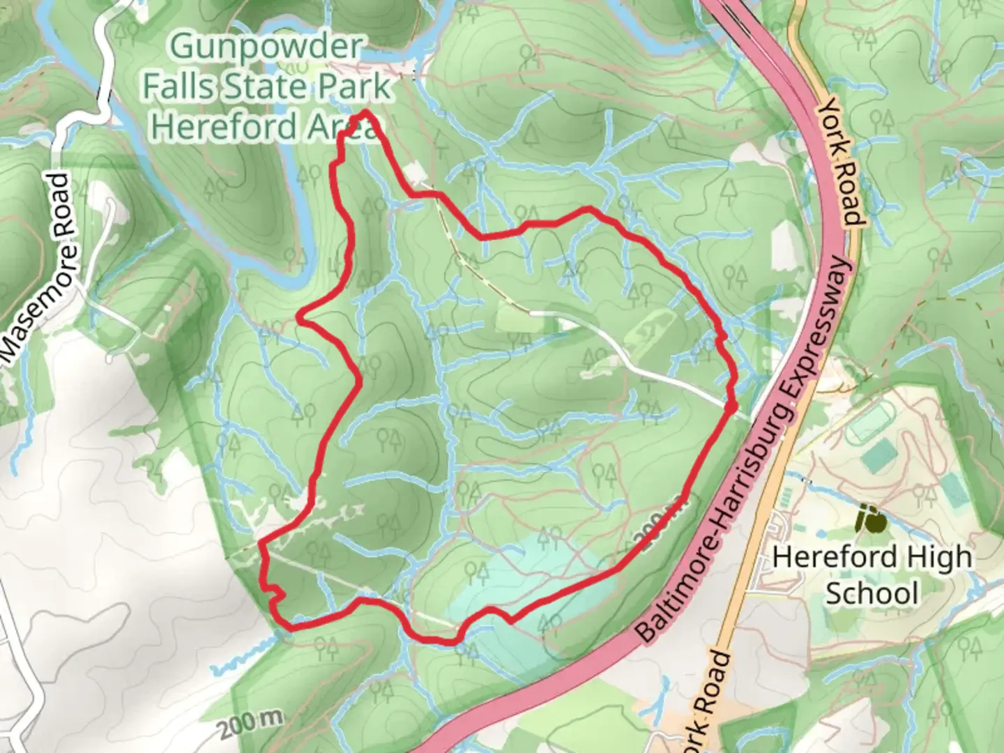 An image depicting the trail Mingo Forks, Gunpowder South and Bunker Hill Loop Trail and its surrounding area.