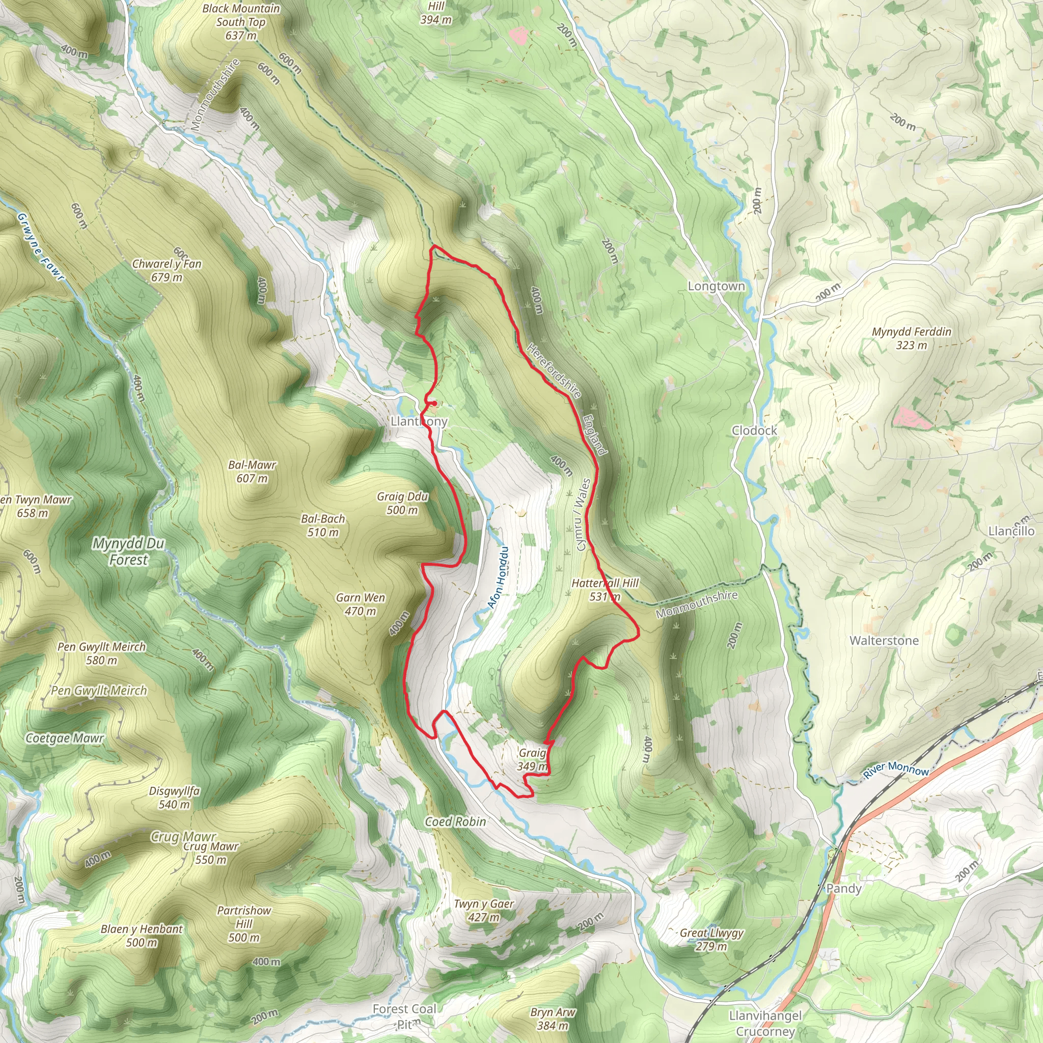 Cwmyoy and Hatterrall Hill from Llanthony Priory mobile static map