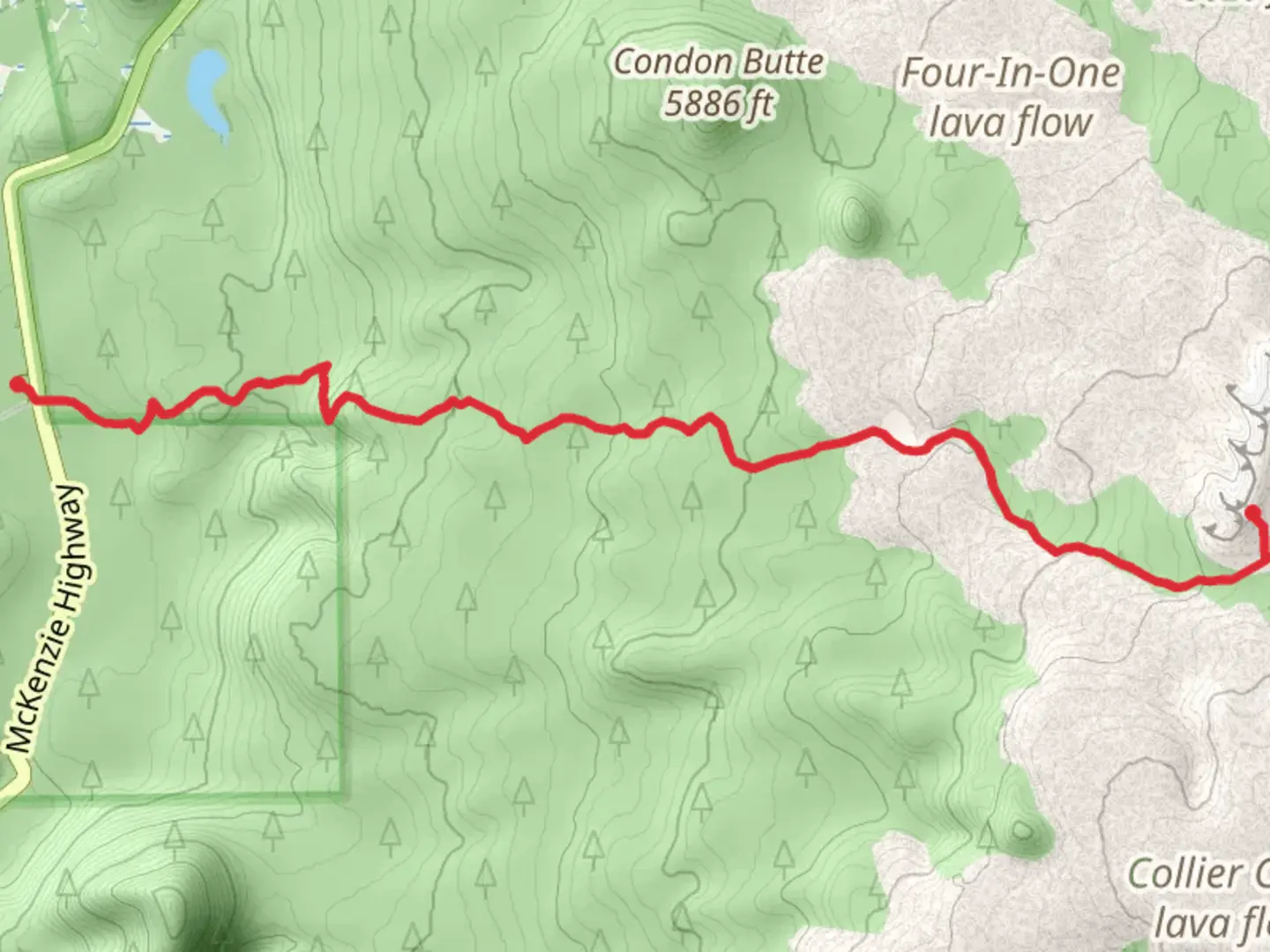 An image depicting the trail Four-In-One Cone via Scott Trail and its surrounding area.