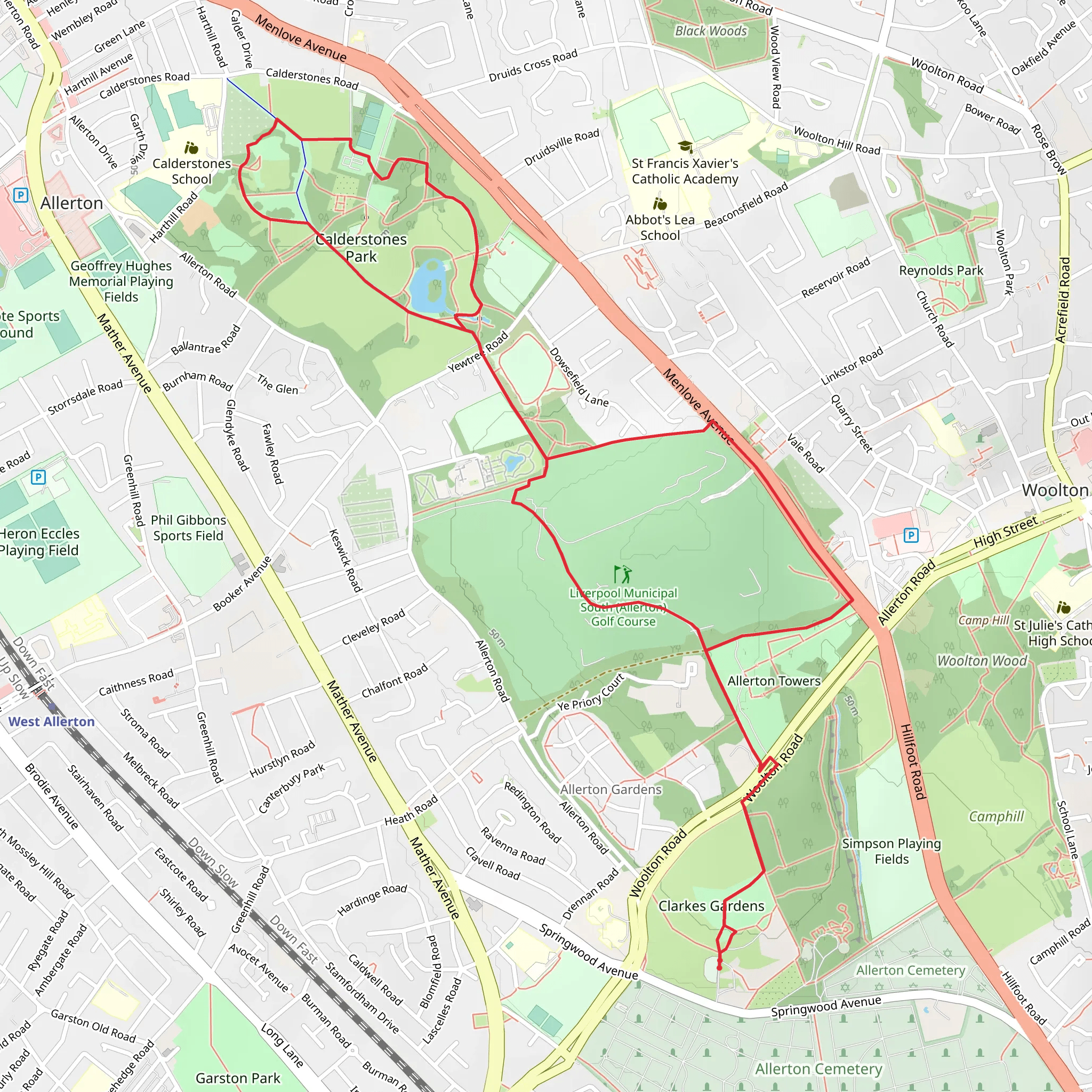 Calderstones Park via Allerton Country Walk mobile static map