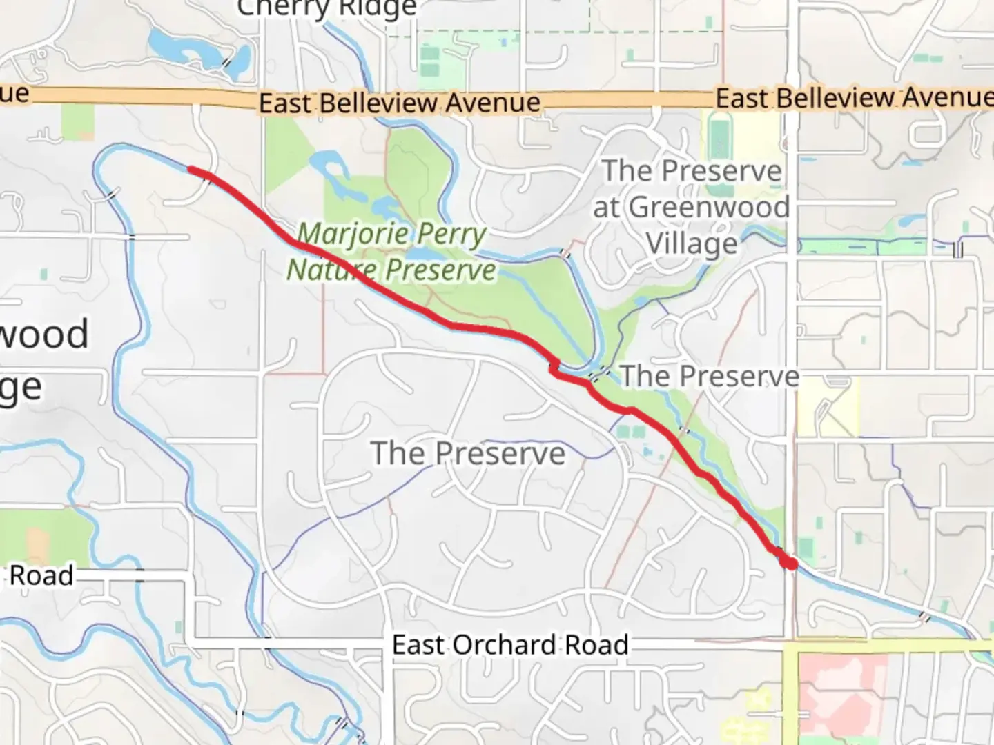 An image depicting the trail Greenwood Gulch Trail and Highline Canal Trail and its surrounding area.