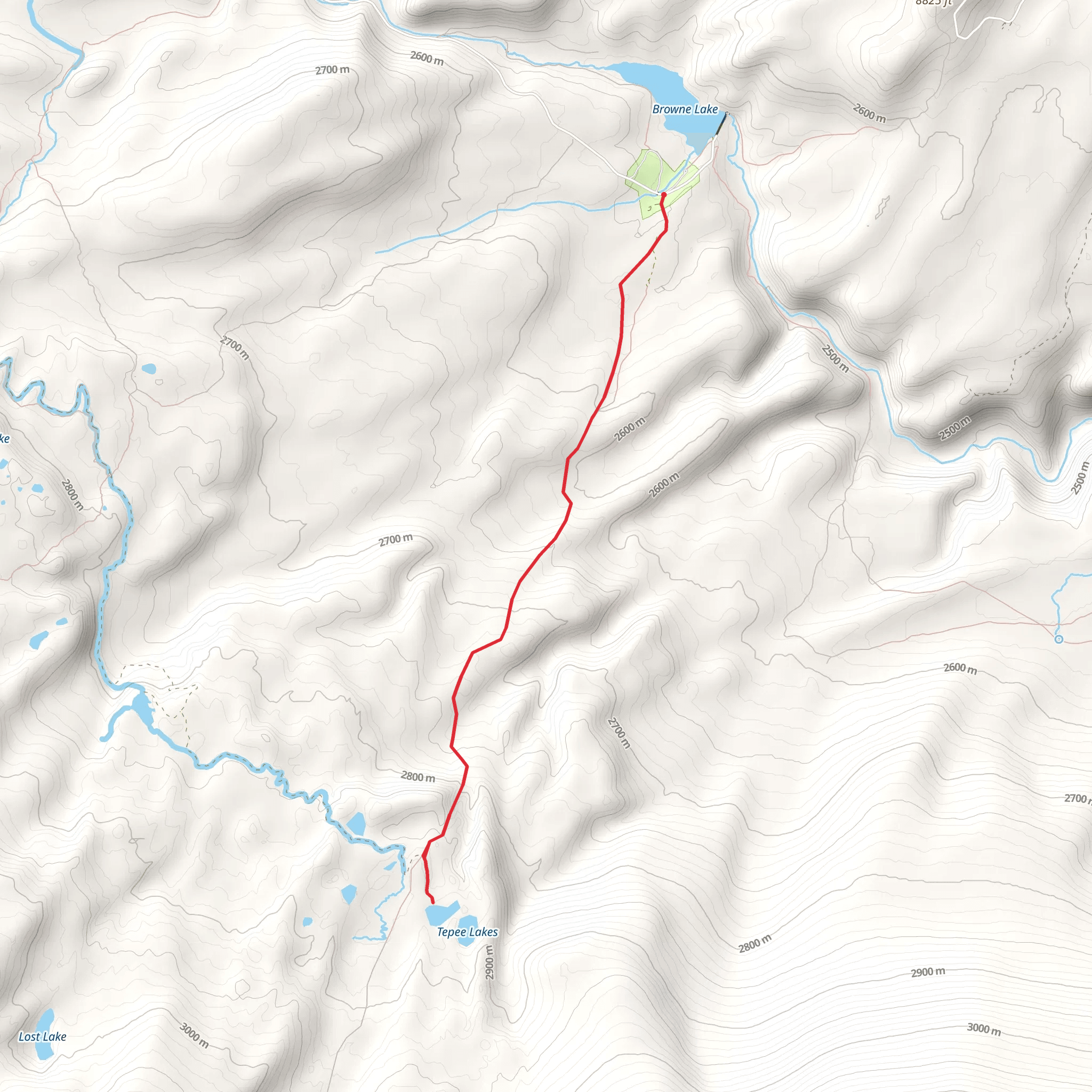 Tepee Lakes from Browne Lake Campground mobile static map