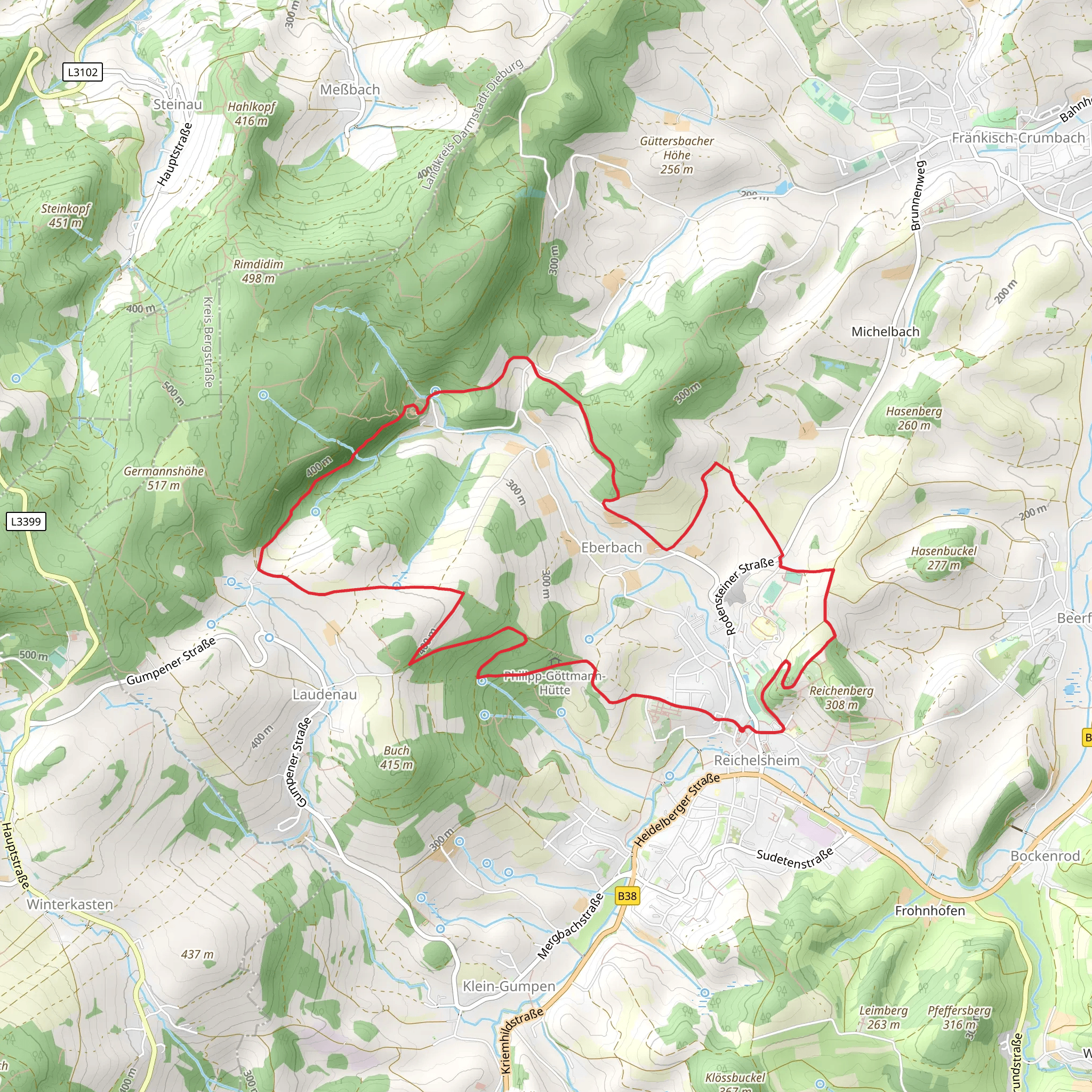 Fraenkisch Crumbach and Laudenau 1 mobile static map