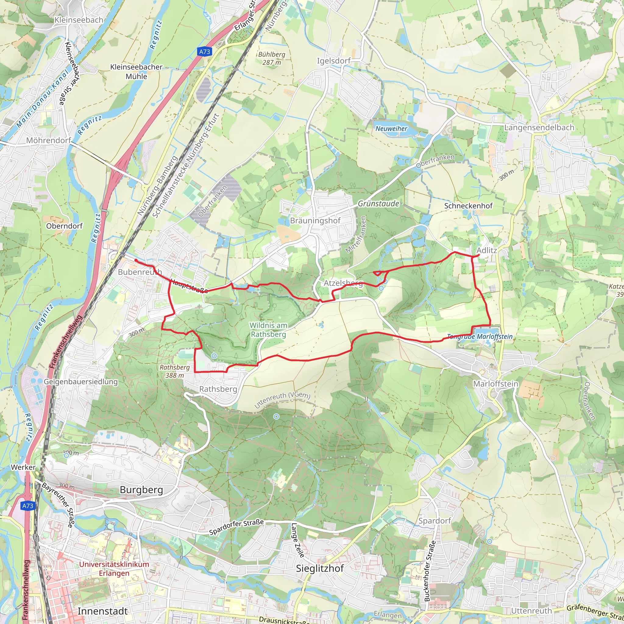 Schyloss Rathsberg, Tongrube Marloffstein and Schloß Adlitz Loop mobile static map