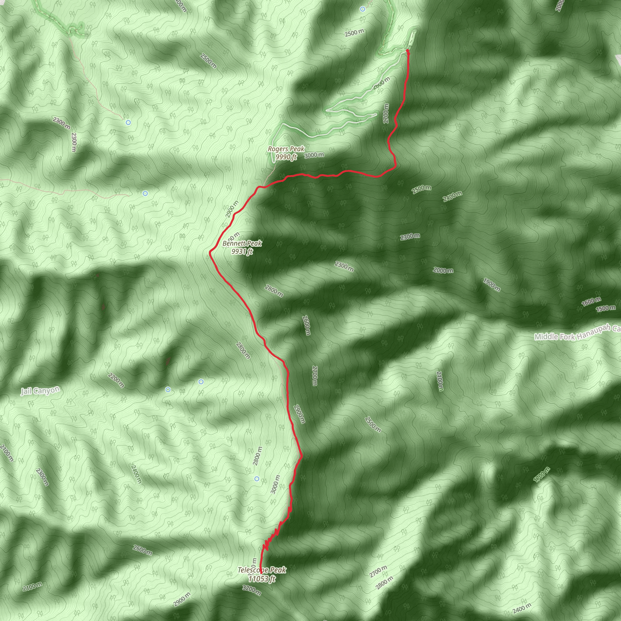 Telescope Peak Trail mobile static map