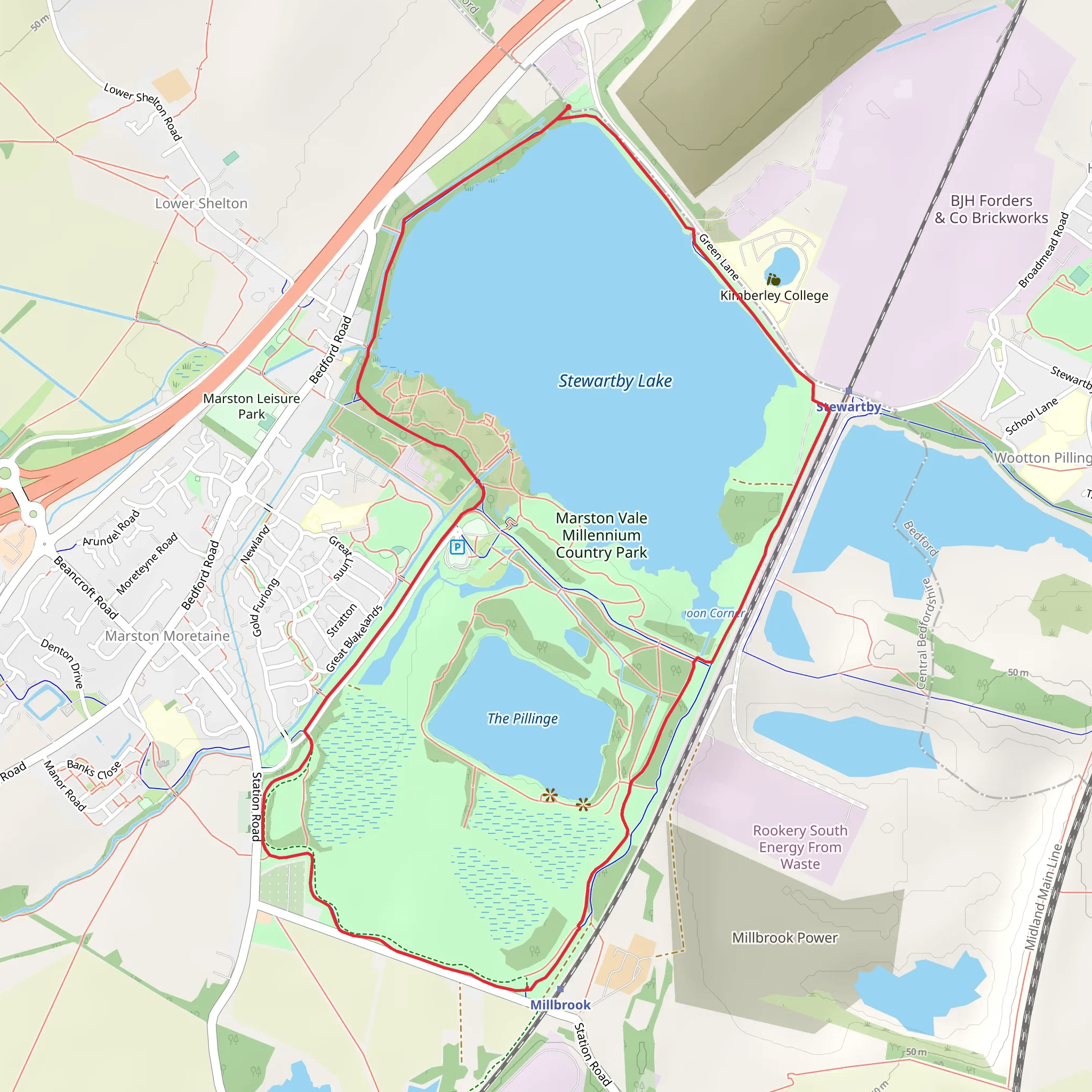 Stewartby Lake Country Park Loop mobile static map