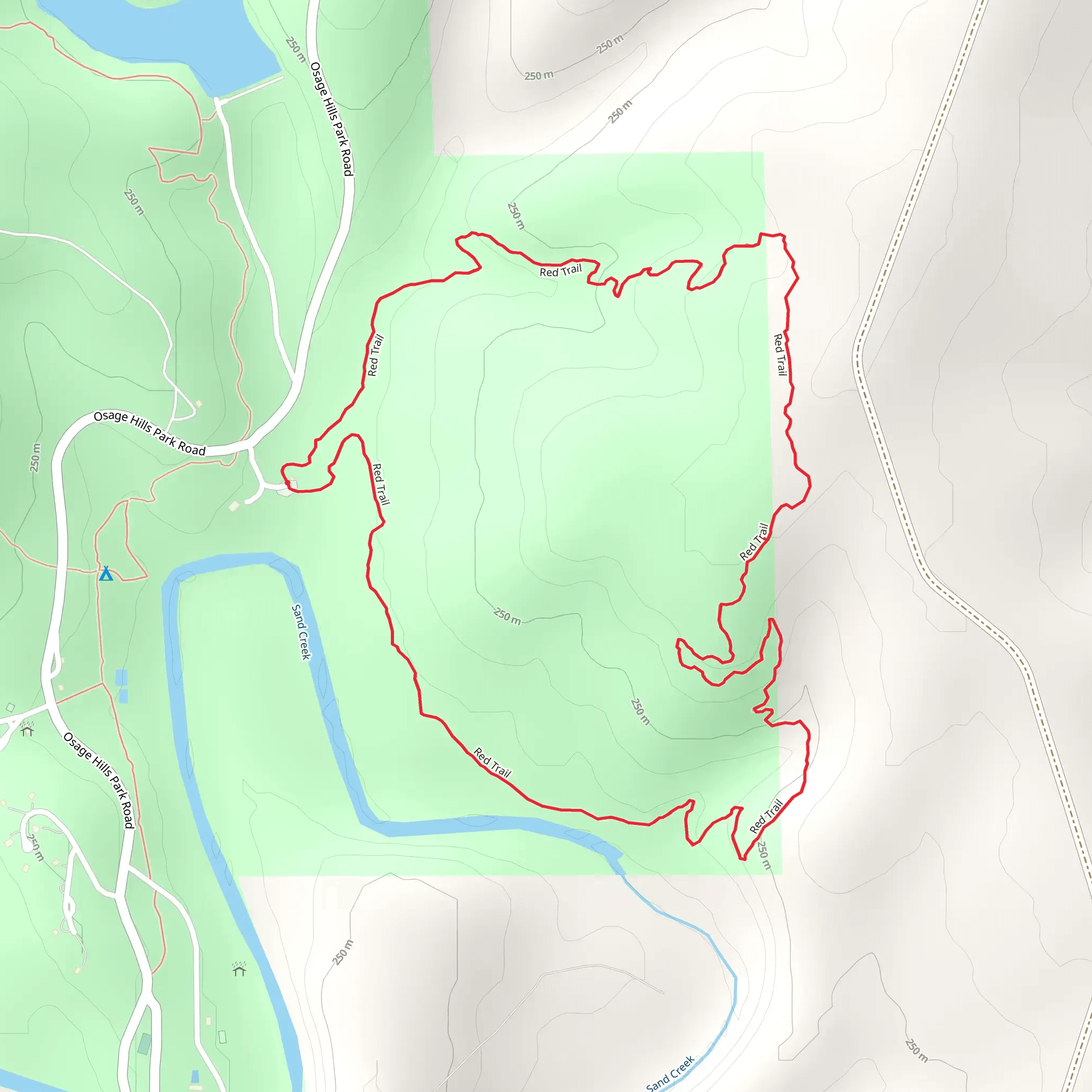 Red Loop Trail from Osage Hills State Park mobile static map