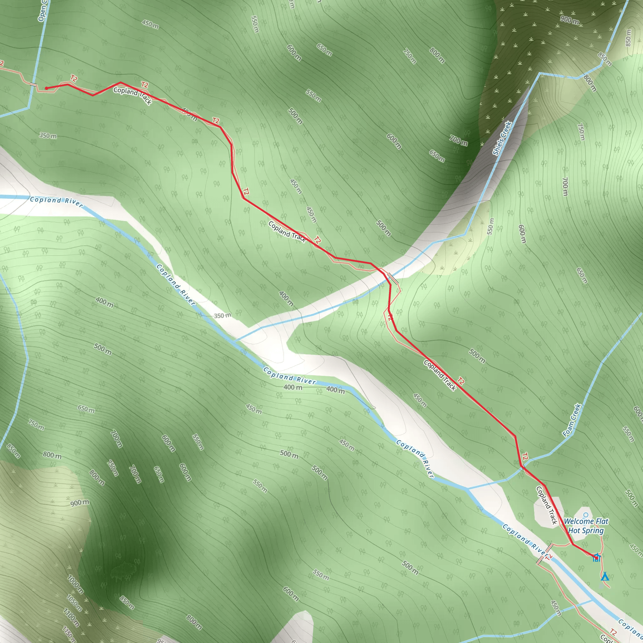 Copland Track to Welcome Flat Hut mobile static map