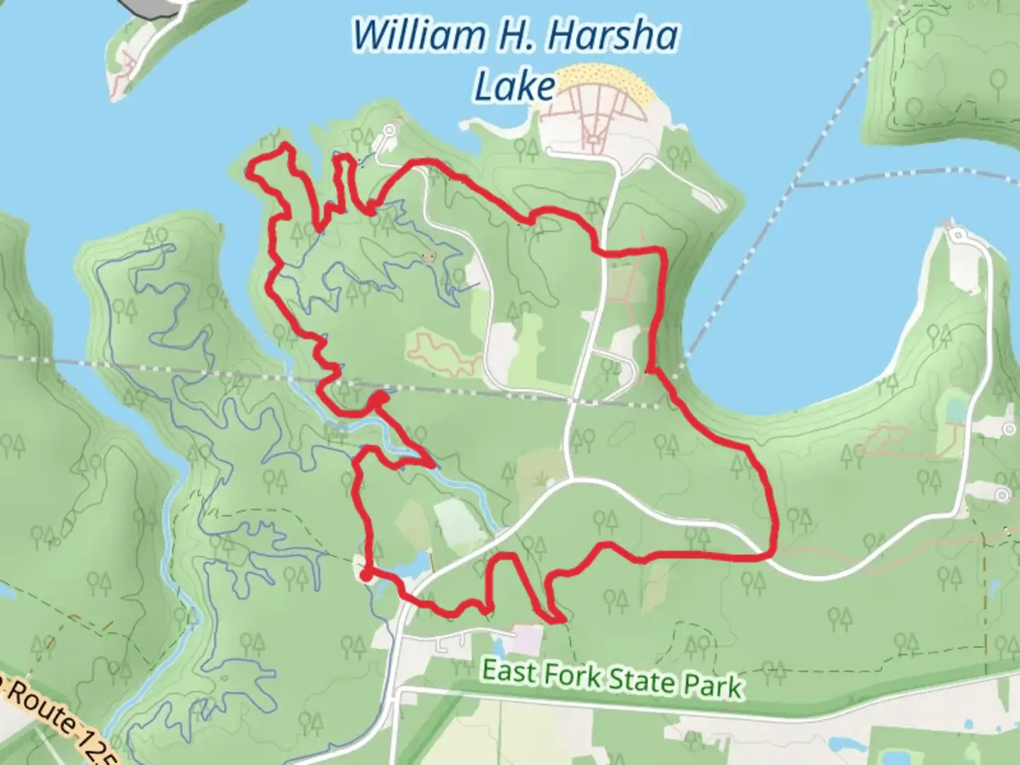 An image depicting the trail William H Harsha Lake South Loop Trail and its surrounding area.