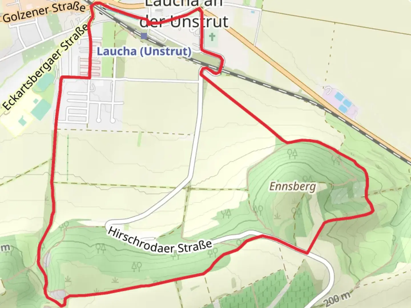 An image depicting the trail Laucha and Muhlberg Loop and its surrounding area.